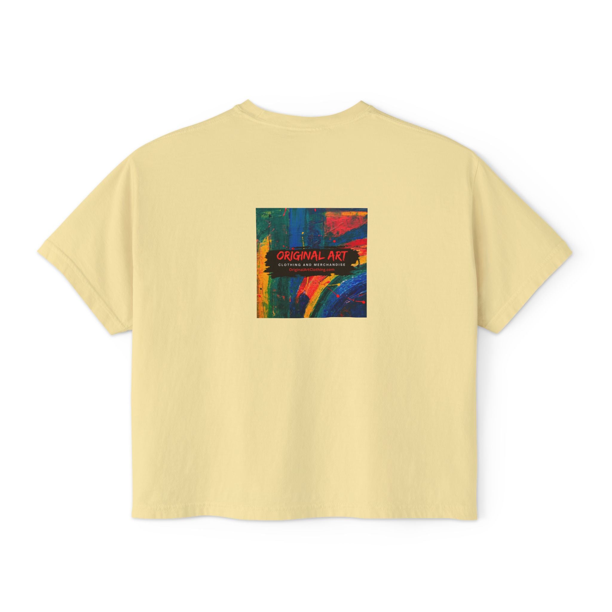Teacher Tee — “I teach. Kids first. Glitter optional.” Boxy Crop T-Shirt with Colorful Back Art