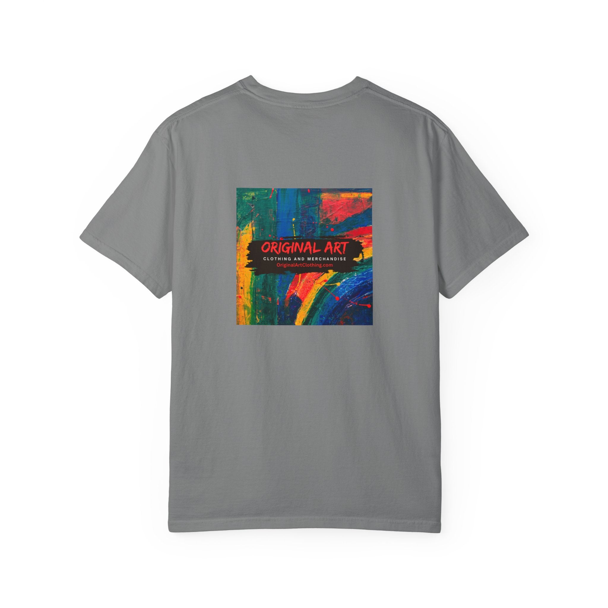 Teacher T-Shirt — “I teach. I help small humans become big thinkers.” with Colorful Back Art