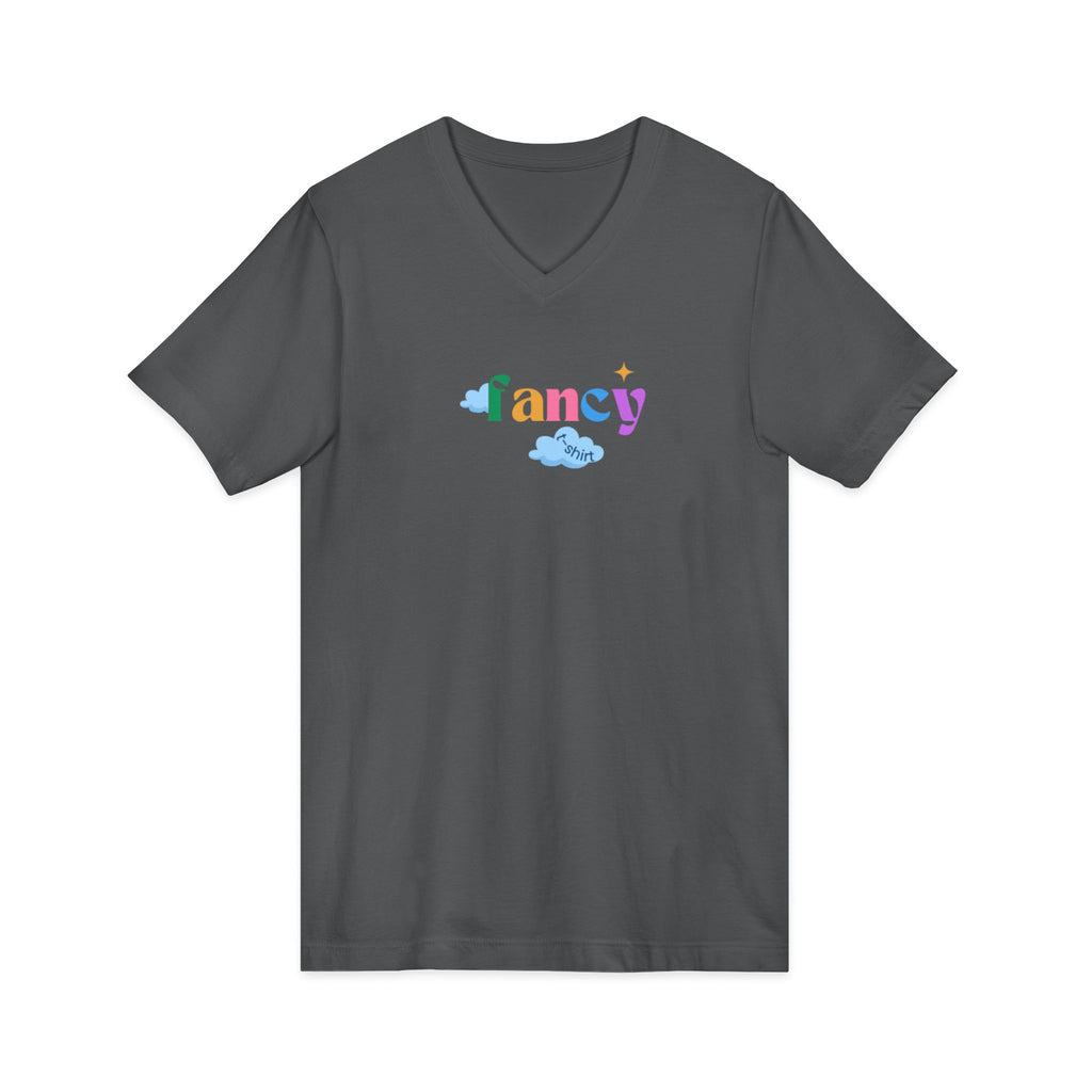 'Fancy" Colorful V-Neck Tee — 'Fancy' Front Script & Original Art Back
