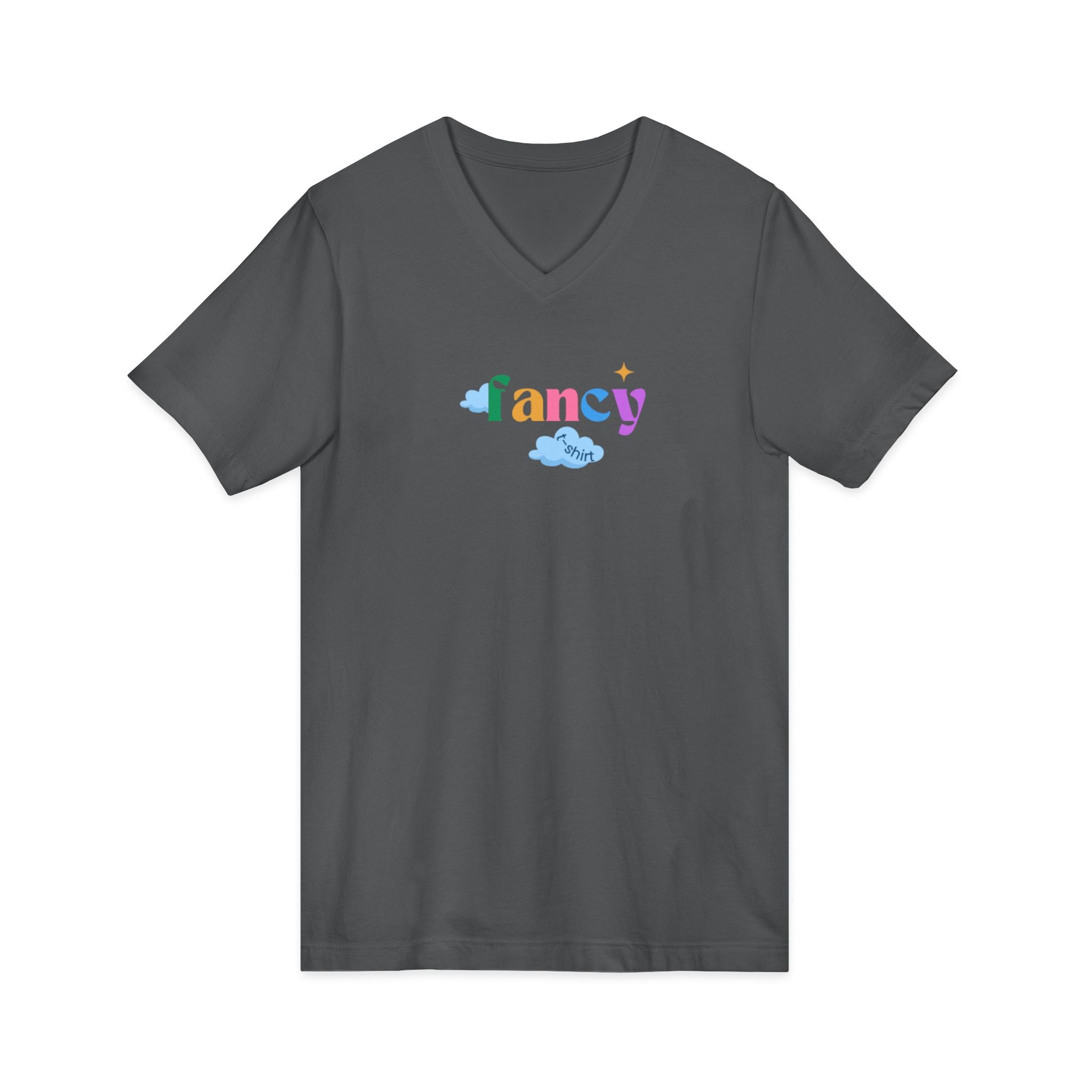 'Fancy" Colorful V-Neck Tee — 'Fancy' Front Script & Original Art Back