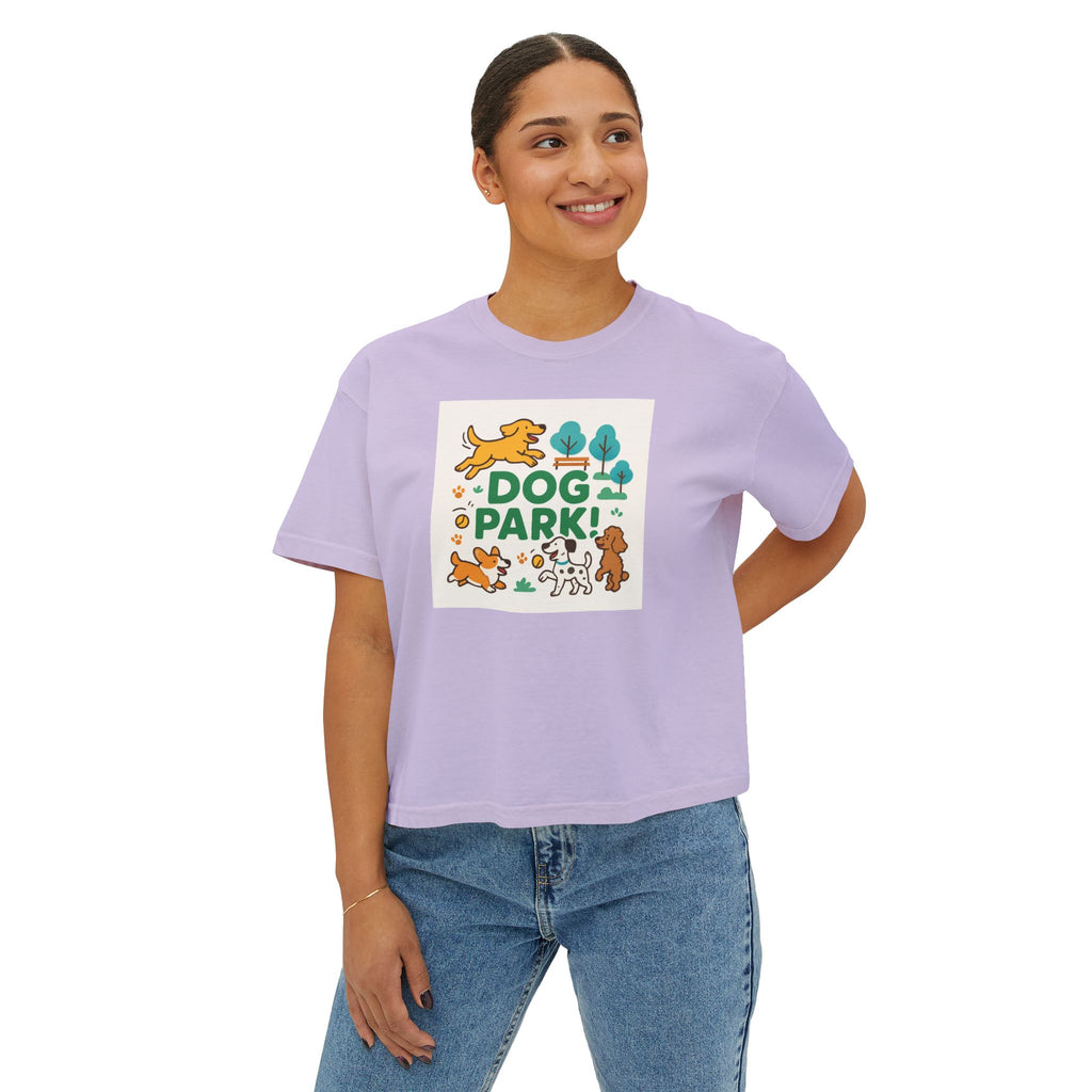 Dog Park Women's Boxy Tee, Cute Pet Lover Shirt, Casual Tee for Dog Owners, Gift for Dog Lovers, Fun T-Shirt for Pet Days