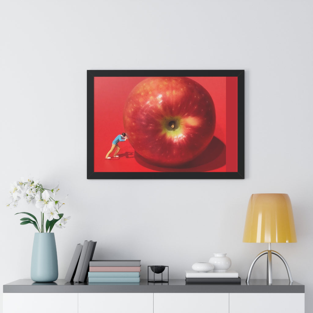 Framed Poster Giant Red Apple (Surreal Wall Art)