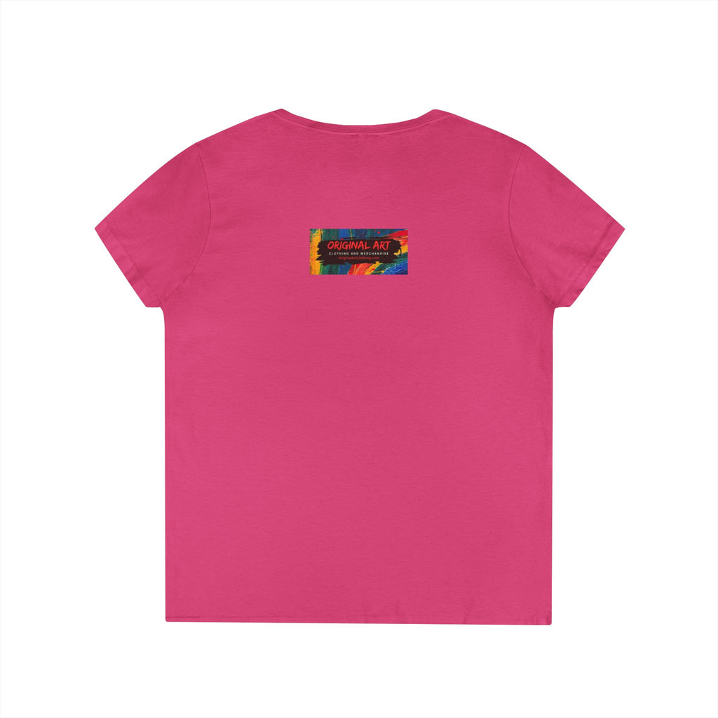 Game Changer Ladies' V-Neck T-Shirt — Minimal Front Logo & Colorful Back Art