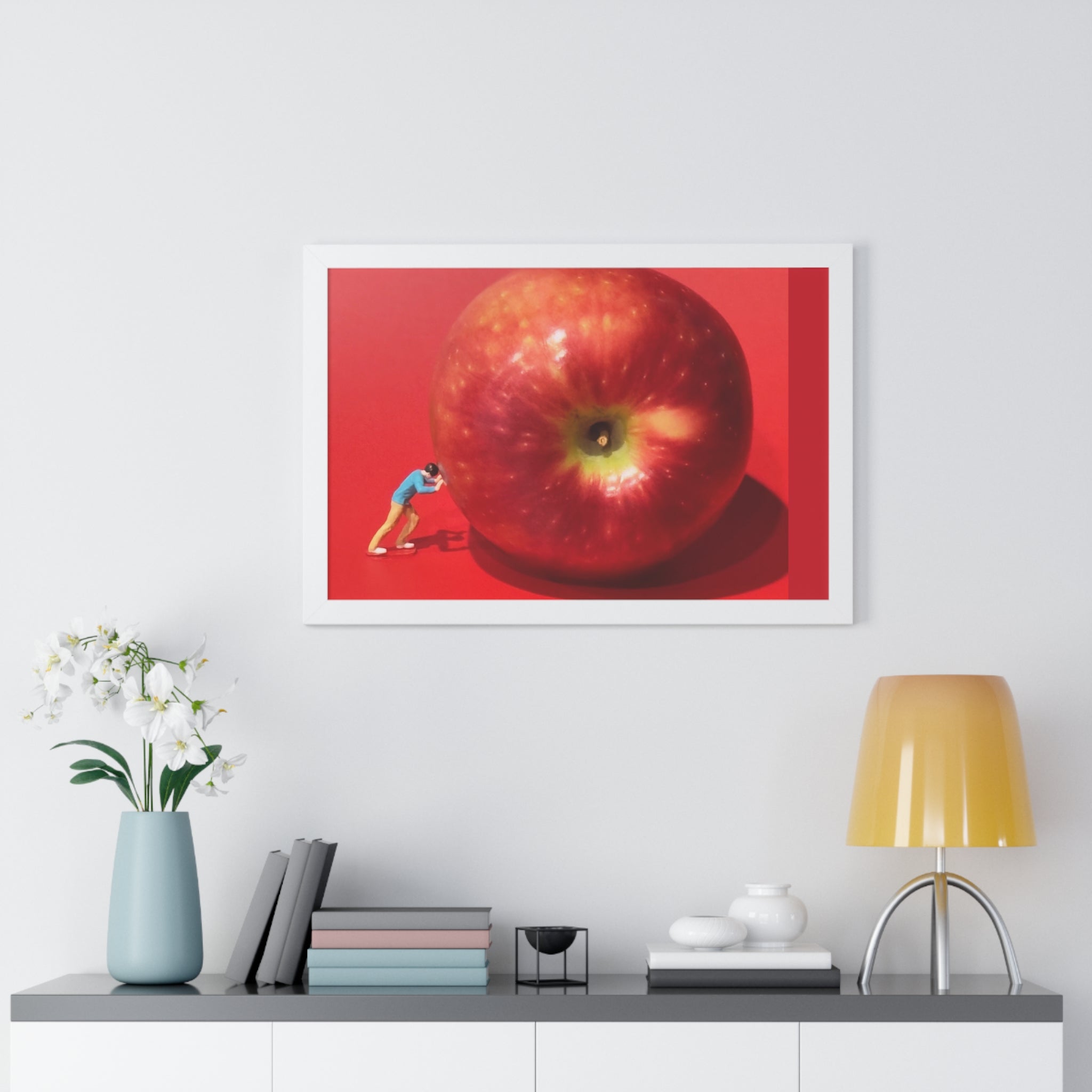 Framed Poster Giant Red Apple (Surreal Wall Art)