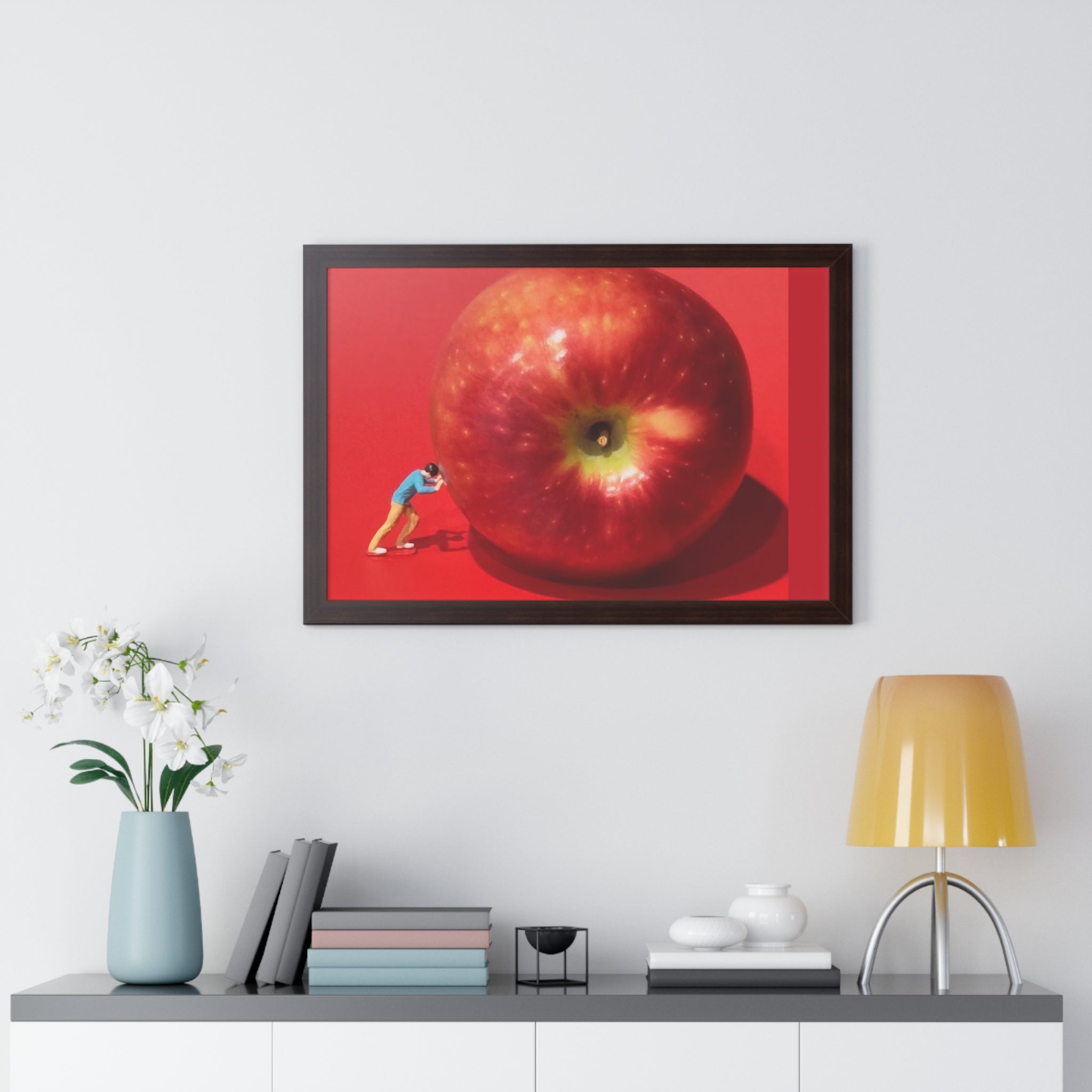 Framed Poster Giant Red Apple (Surreal Wall Art)