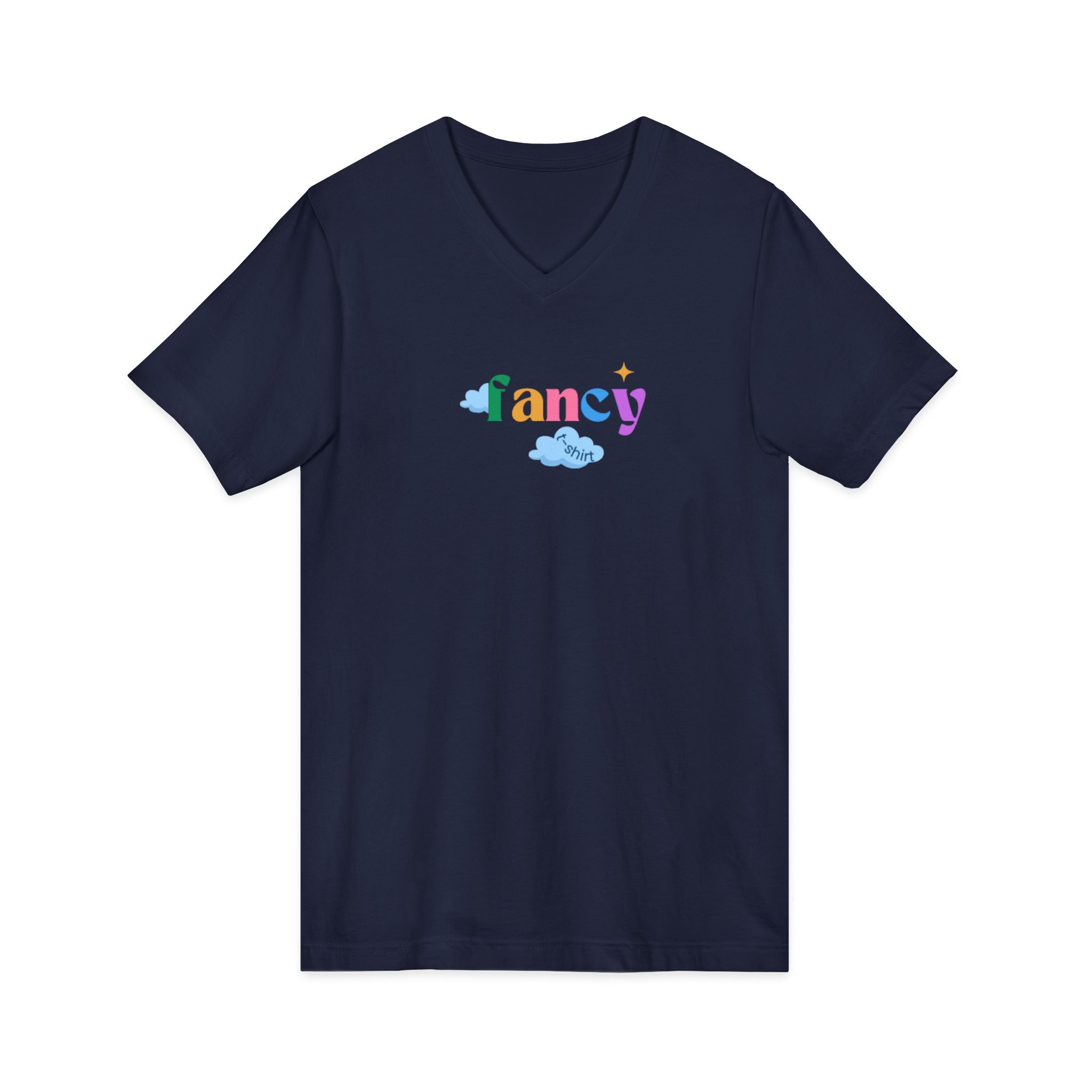 'Fancy" Colorful V-Neck Tee — 'Fancy' Front Script & Original Art Back