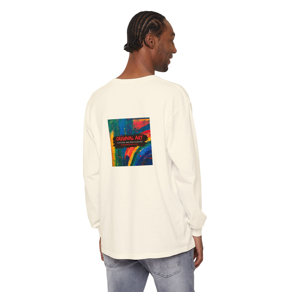 Teacher Long Sleeve T‑Shirt — “I teach. I help small humans become big thinkers.” with Colorful Original Art on Back