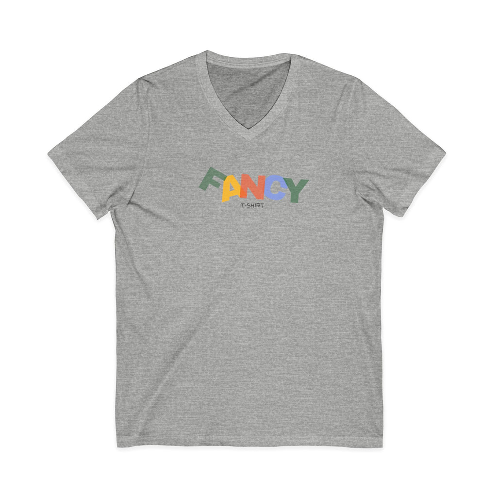 "Fancy" Colorblock V-Neck Tee — 'Fancy' Front Logo & Abstract 'Original Art' Back Print