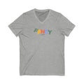 "Fancy" Colorblock V-Neck Tee — 'Fancy' Front Logo & Abstract 'Original Art' Back Print