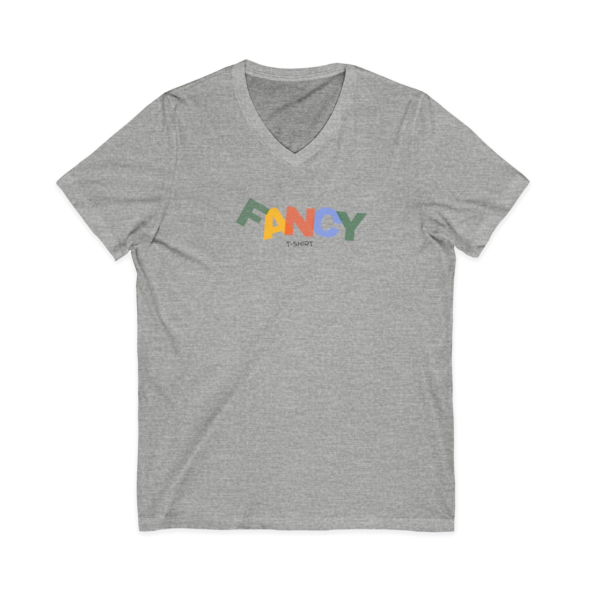 "Fancy" Colorblock V-Neck Tee — 'Fancy' Front Logo & Abstract 'Original Art' Back Print