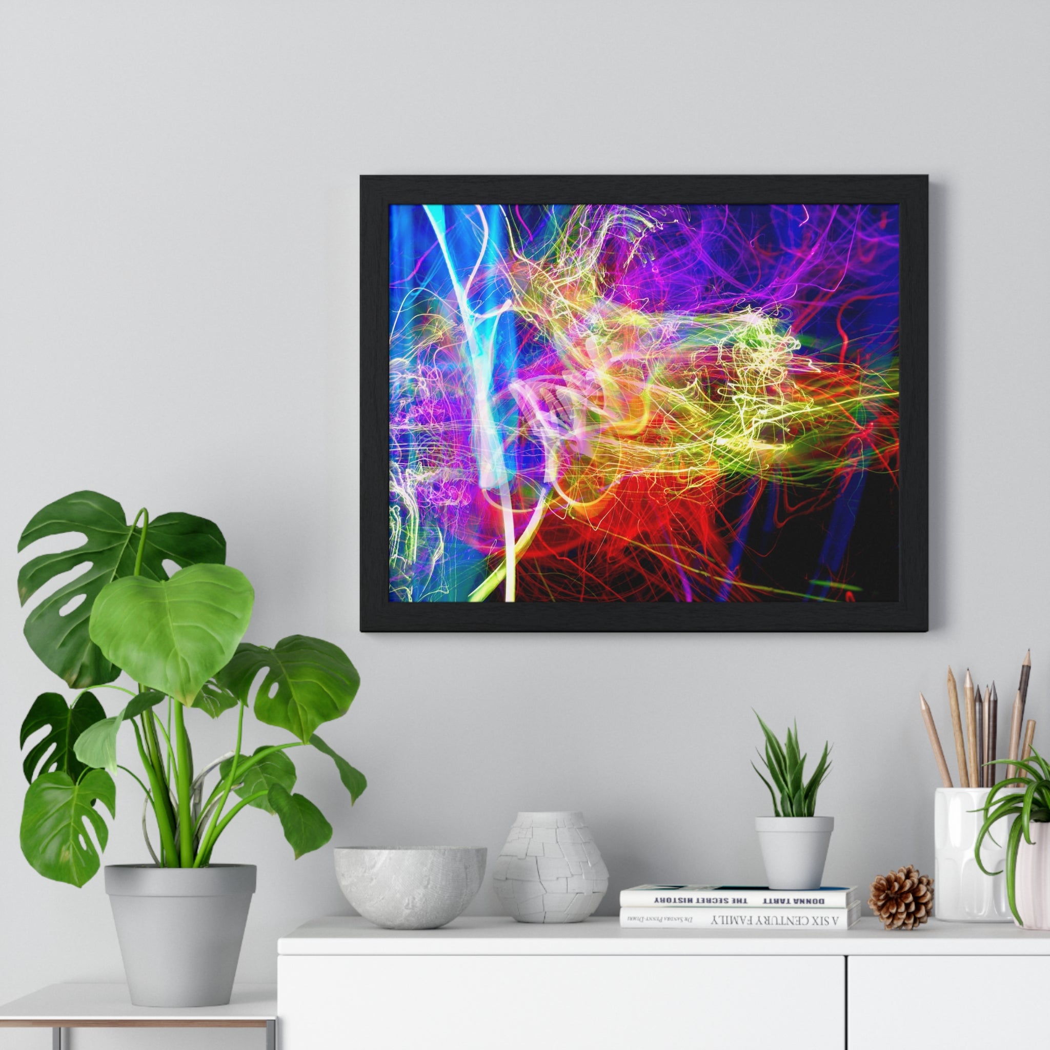 Abstract Light Painting Photography Framed Poster — Vibrant Colorful Wall Art