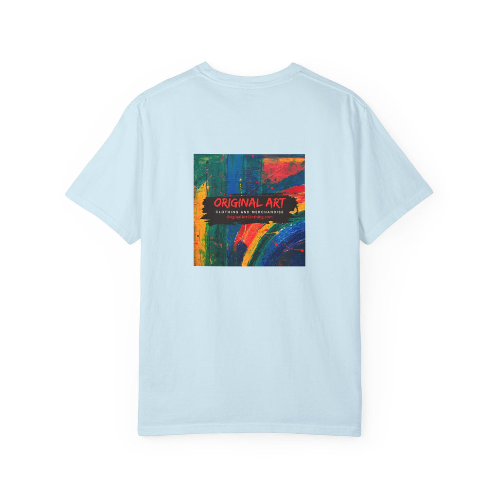 Teacher T-Shirt — “I teach. I help small humans become big thinkers.” with Colorful Back Art