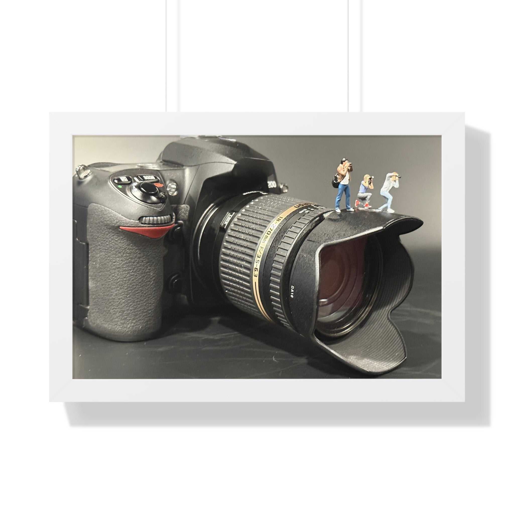 Framed Photo Art — Camera with Miniature Figures (Horizontal Poster)