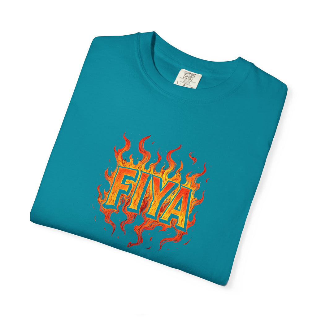 FIYA Flame Graphic T‑Shirt — Retro Fire Lettering Tee (Original Art)