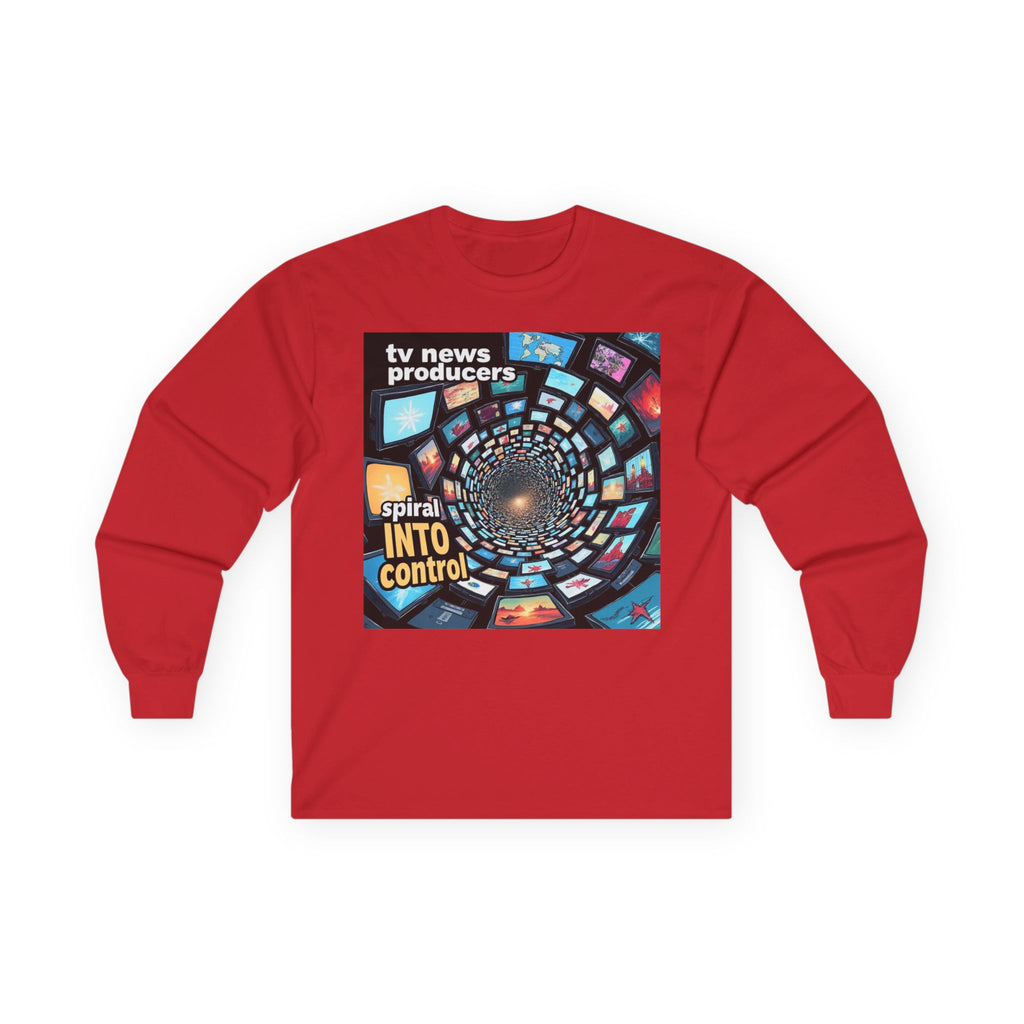 TV News Producers Spiral Into Control! Long Sleeve Tee, Unisex Graphic Tee, Gift for TV Lovers, Unique Media Shirt, Trendy Streetwear, Casual Everyday Wear