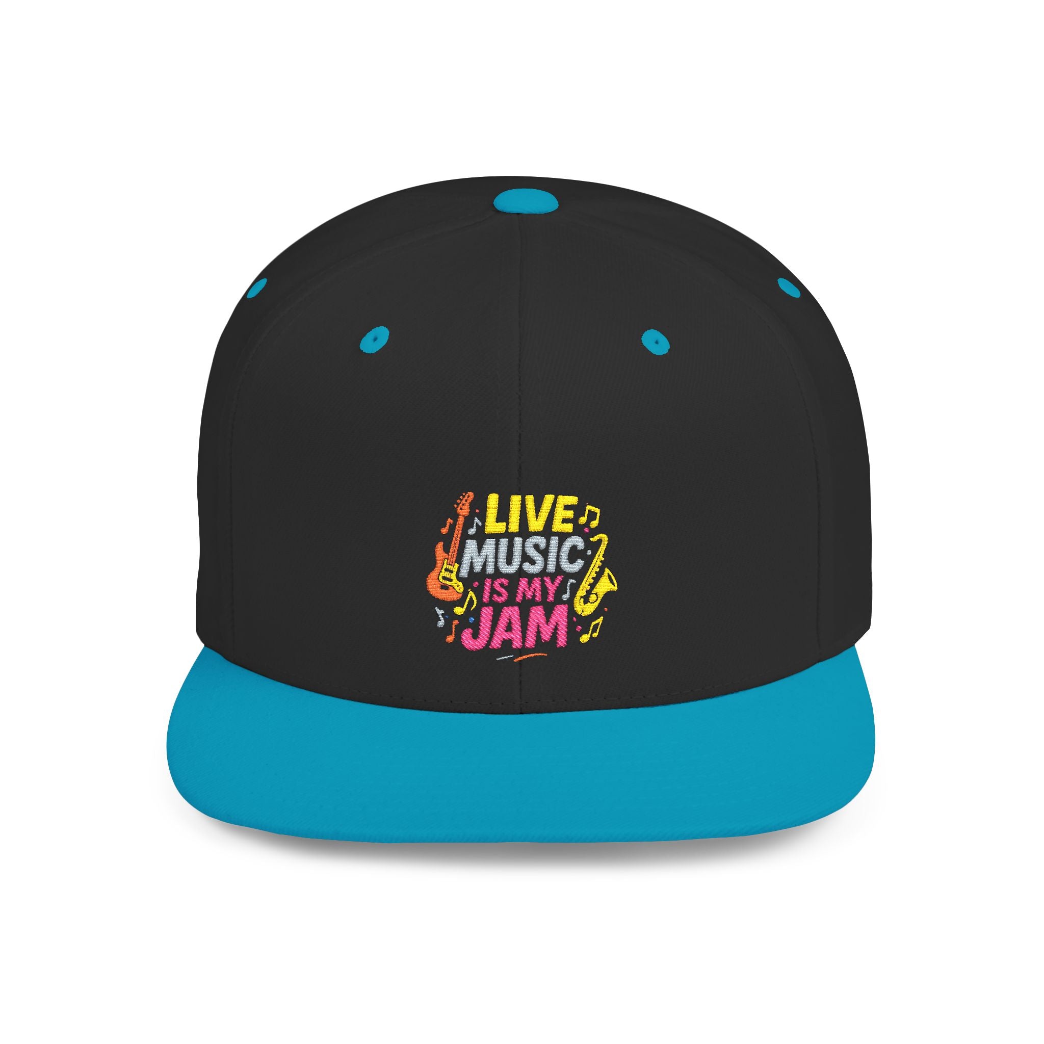 Snapback Hat — "Live Music Is My Jam" Graphic Flat Bill Cap
