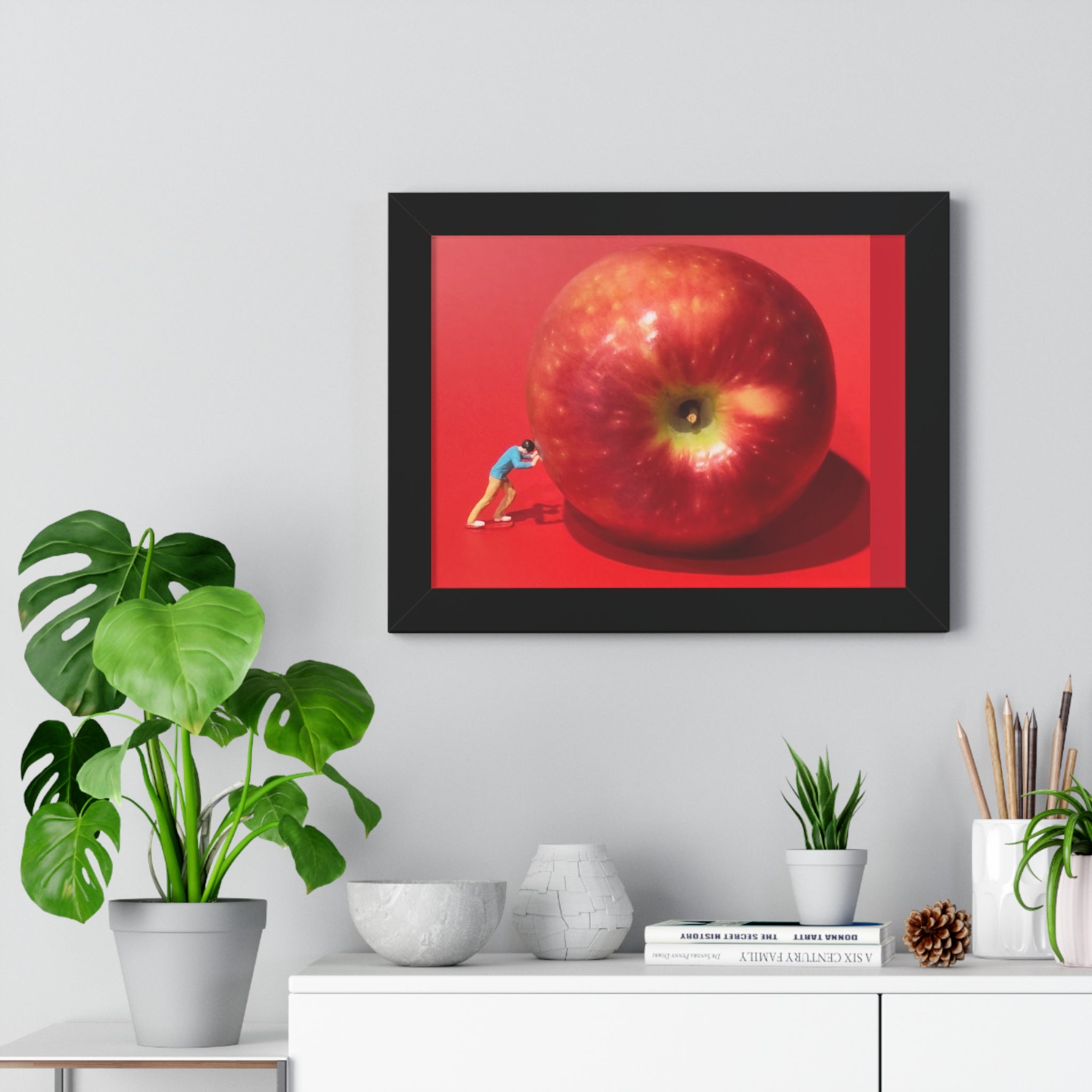 Framed Poster Giant Red Apple (Surreal Wall Art)