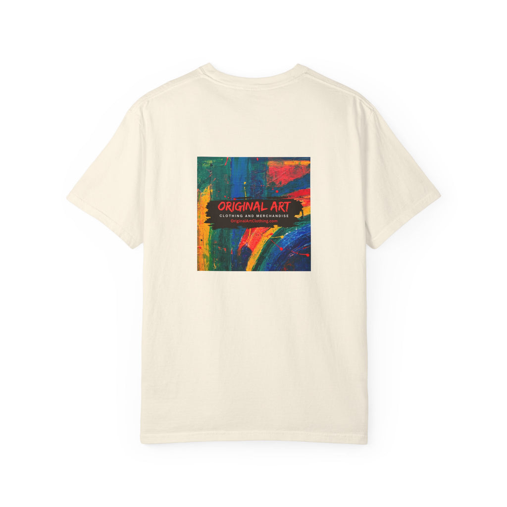 Teacher T-Shirt — “I teach. I help small humans become big thinkers.” with Colorful Back Art
