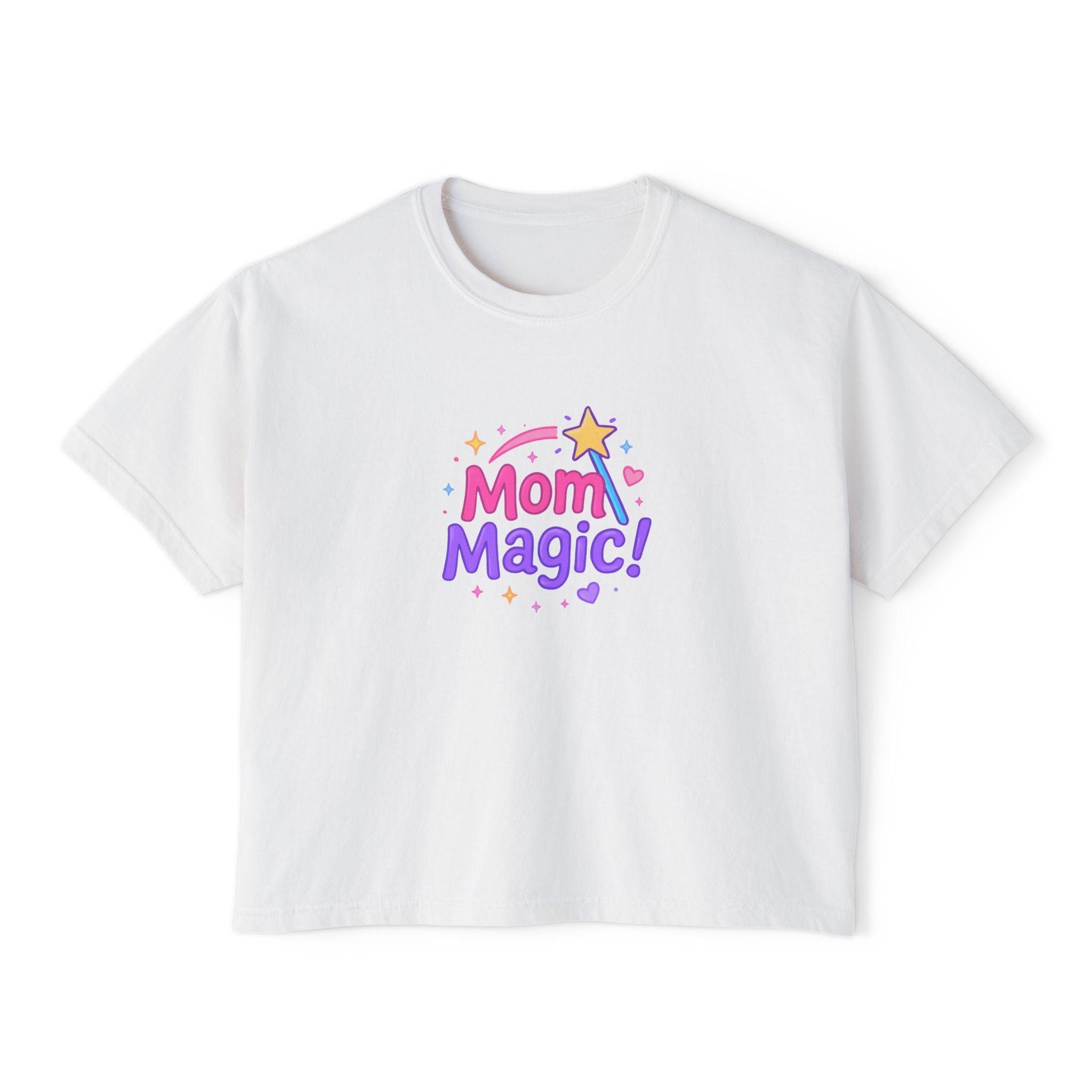 Mom Magic! Women's Boxy Tee — Cute Pastel Mother's Day Graphic Shirt