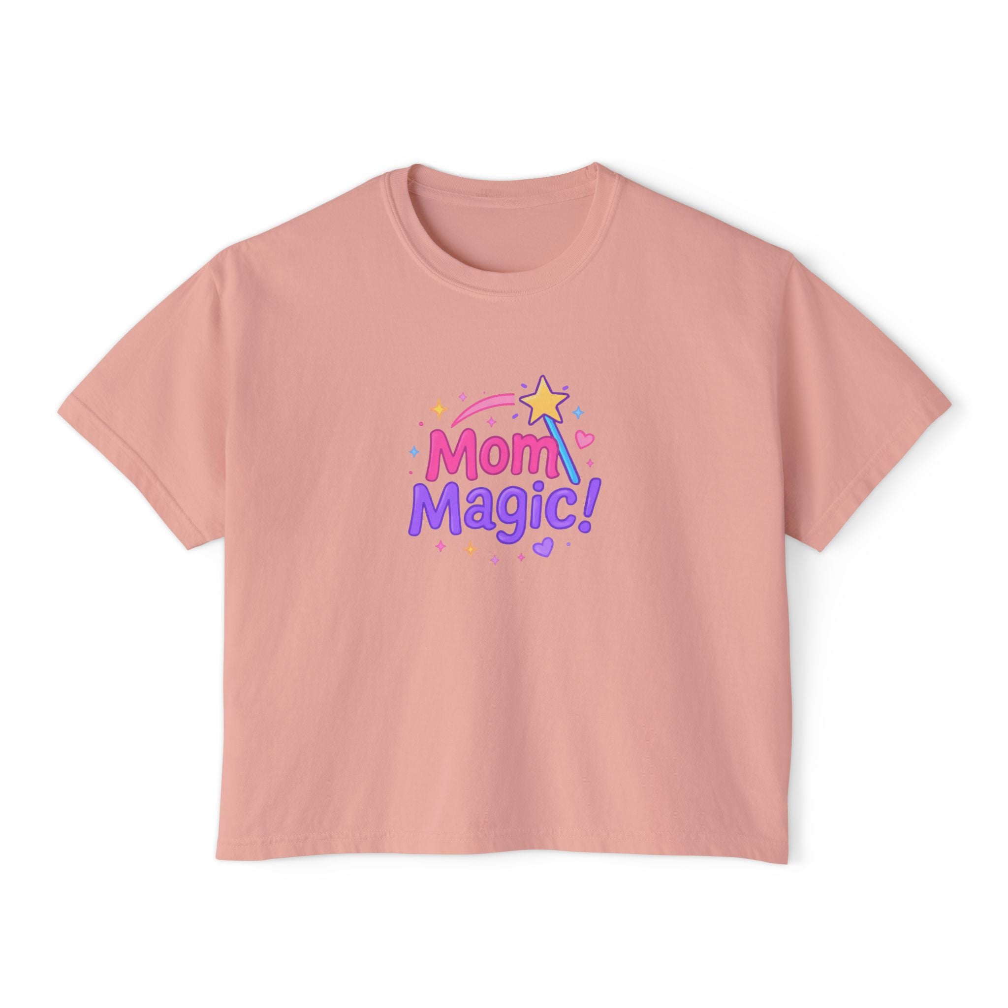 Mom Magic! Women's Boxy Tee — Cute Pastel Mother's Day Graphic Shirt