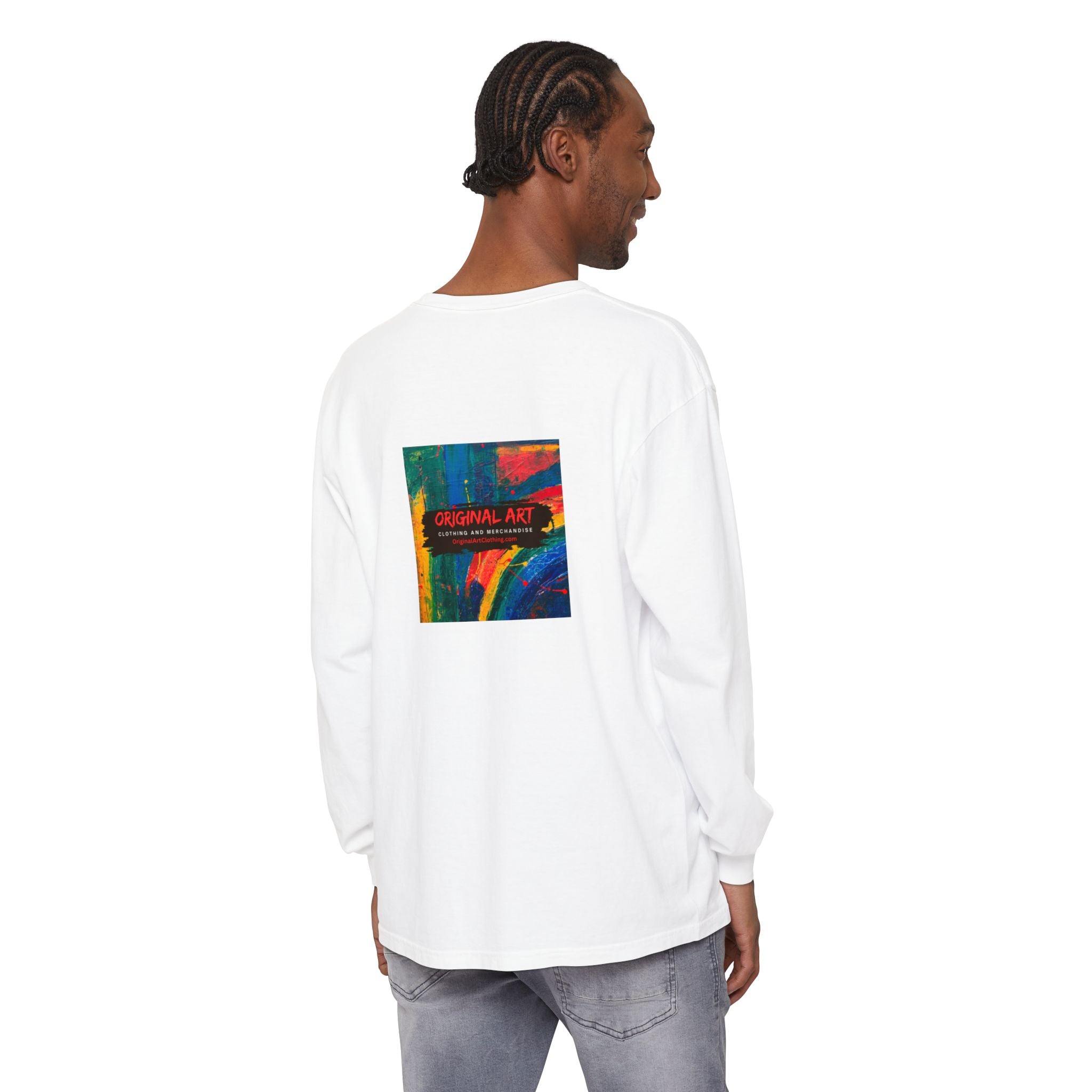 Teacher Long Sleeve T‑Shirt — “I teach. I help small humans become big thinkers.” with Colorful Original Art on Back