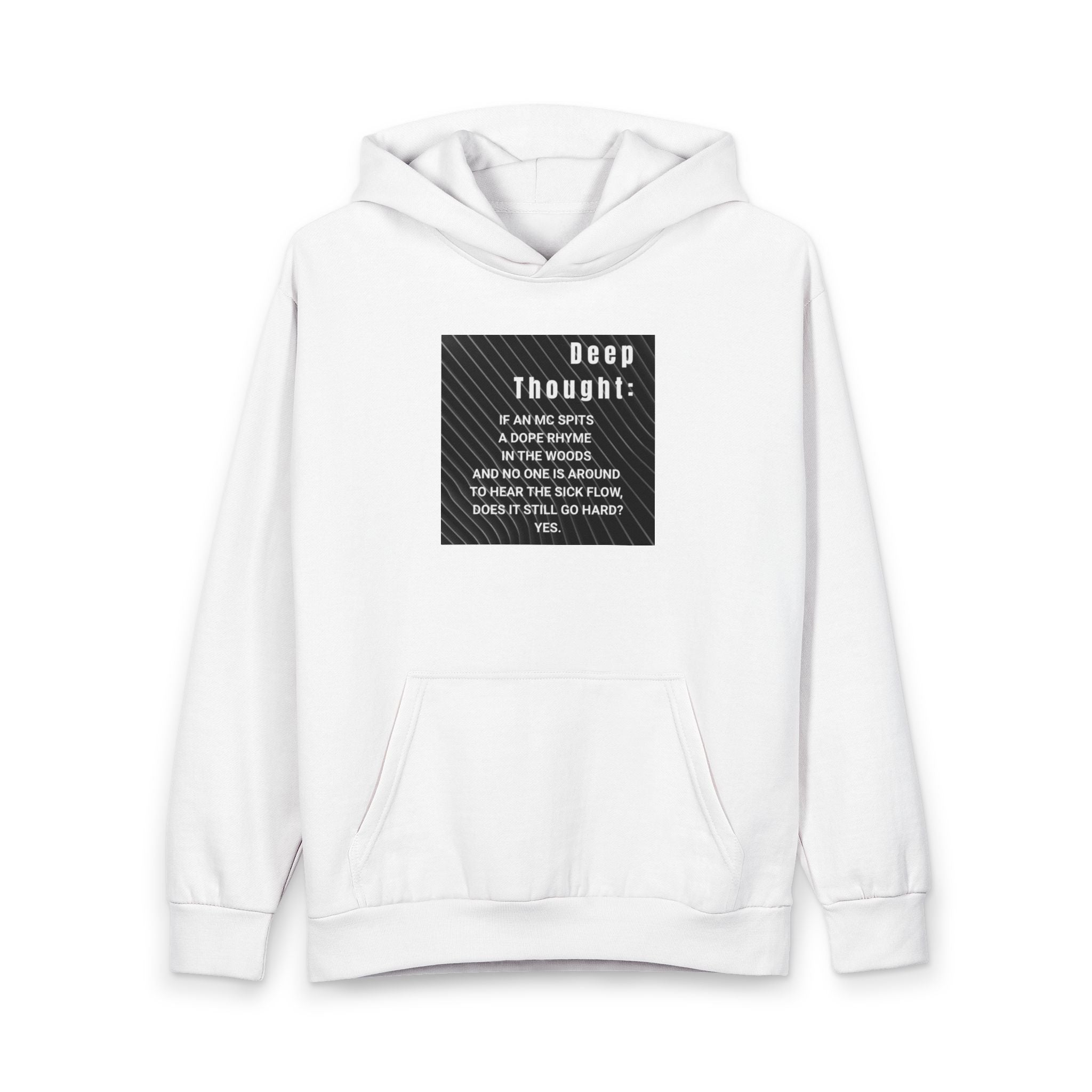 Hoodie — 'Deep Thought' Typographic Front & Colorful Abstract Back Pullover