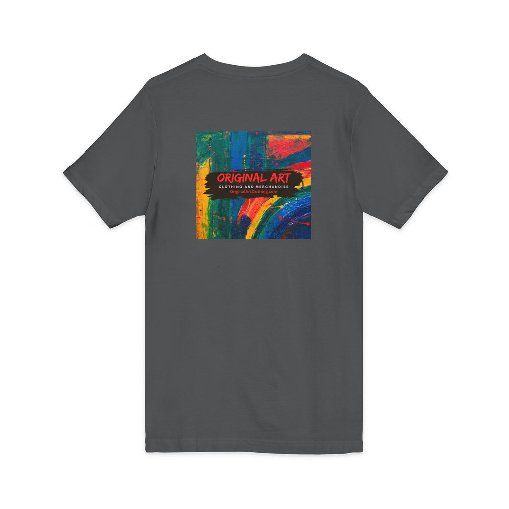'Fancy" Colorful V-Neck Tee — 'Fancy' Front Script & Original Art Back