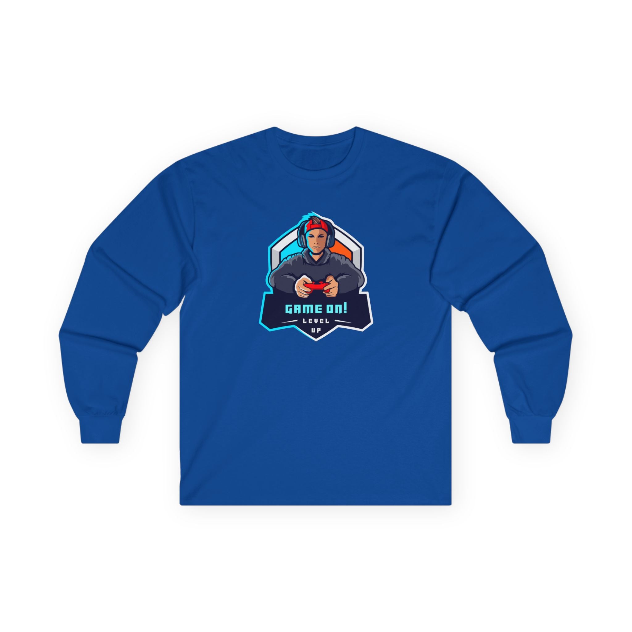 “Game On!” Graphic Gamer Logo Long Sleeve Tee —