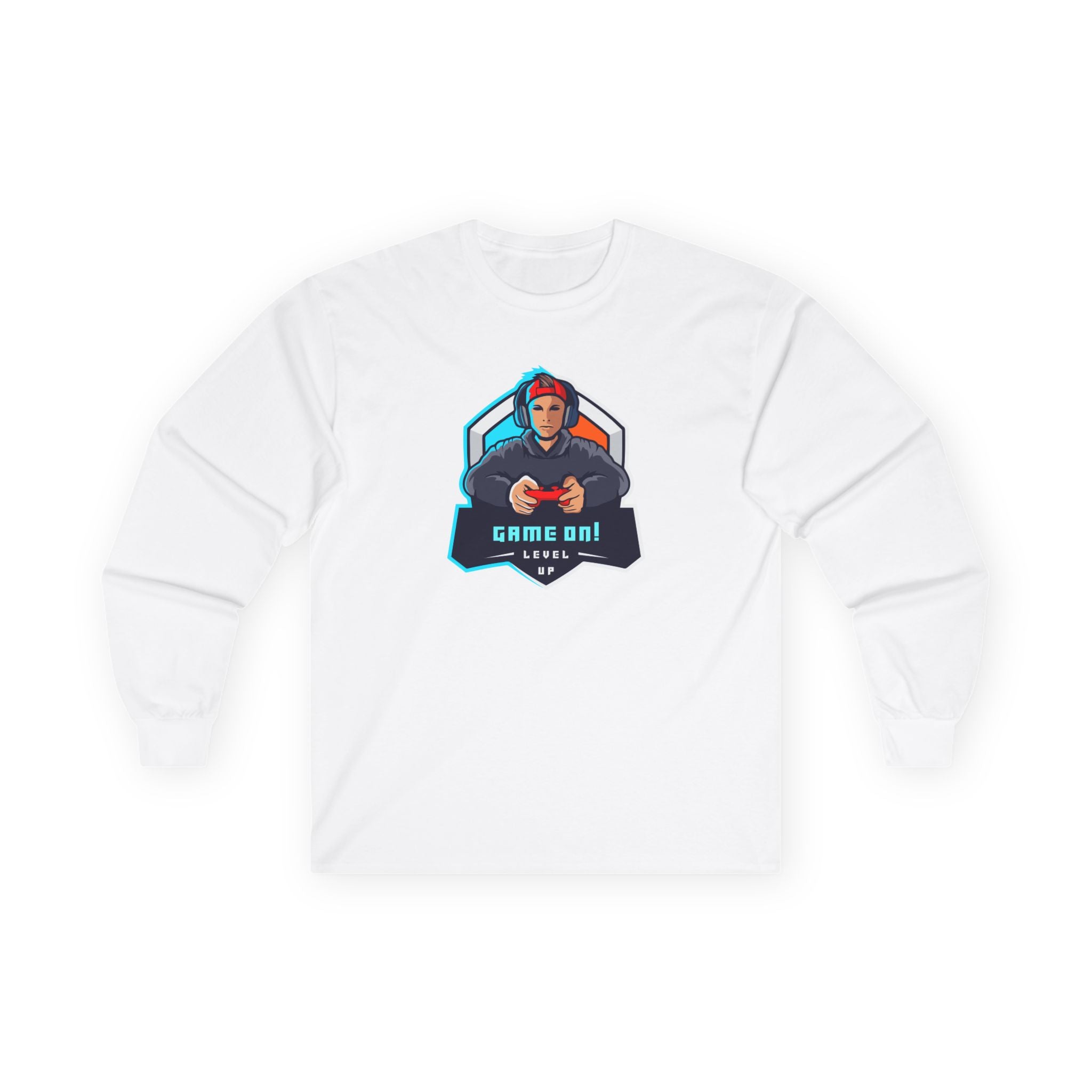 “Game On!” Graphic Gamer Logo Long Sleeve Tee —