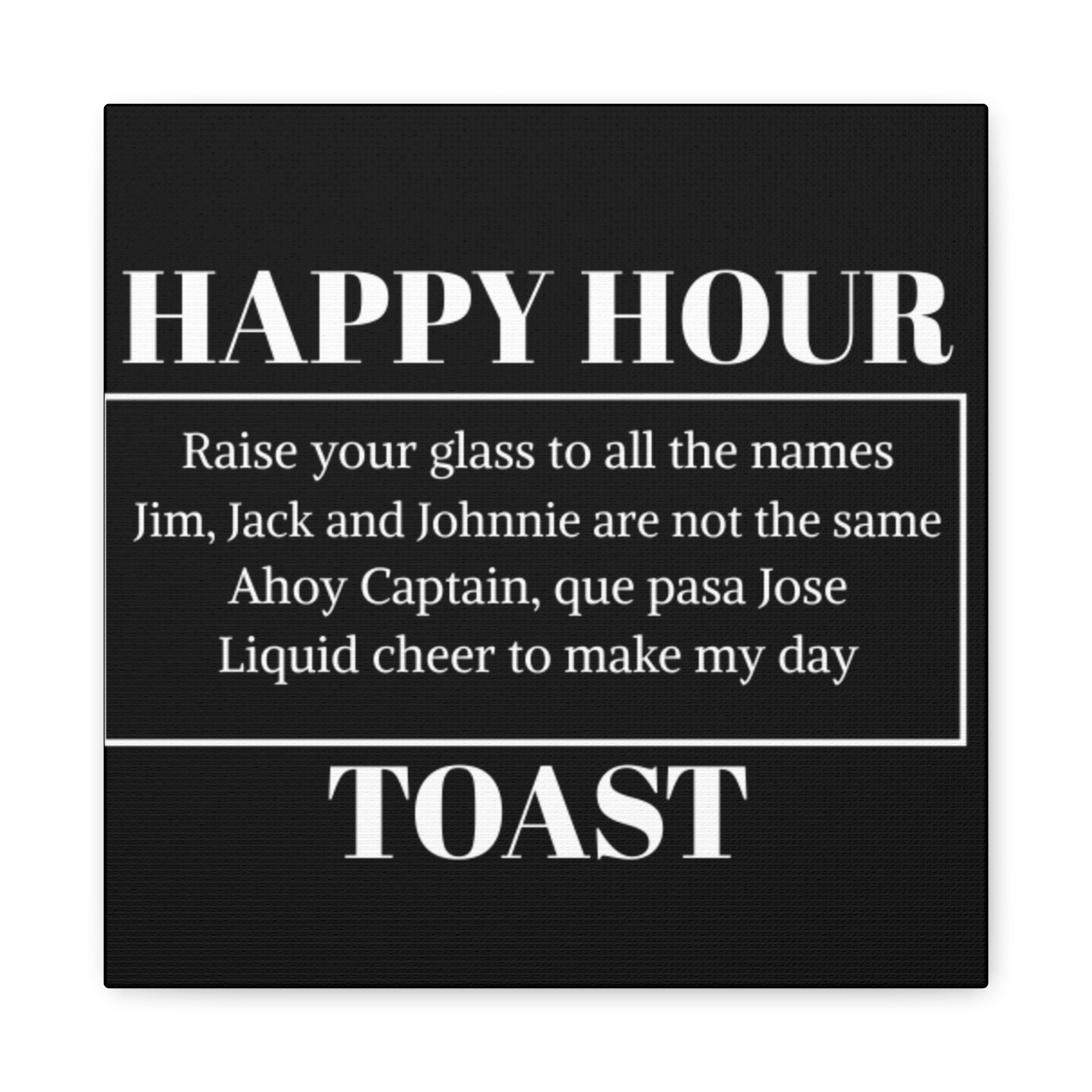 Happy Hour Toast Canvas Wall Art — Bar Sign Quote Decor