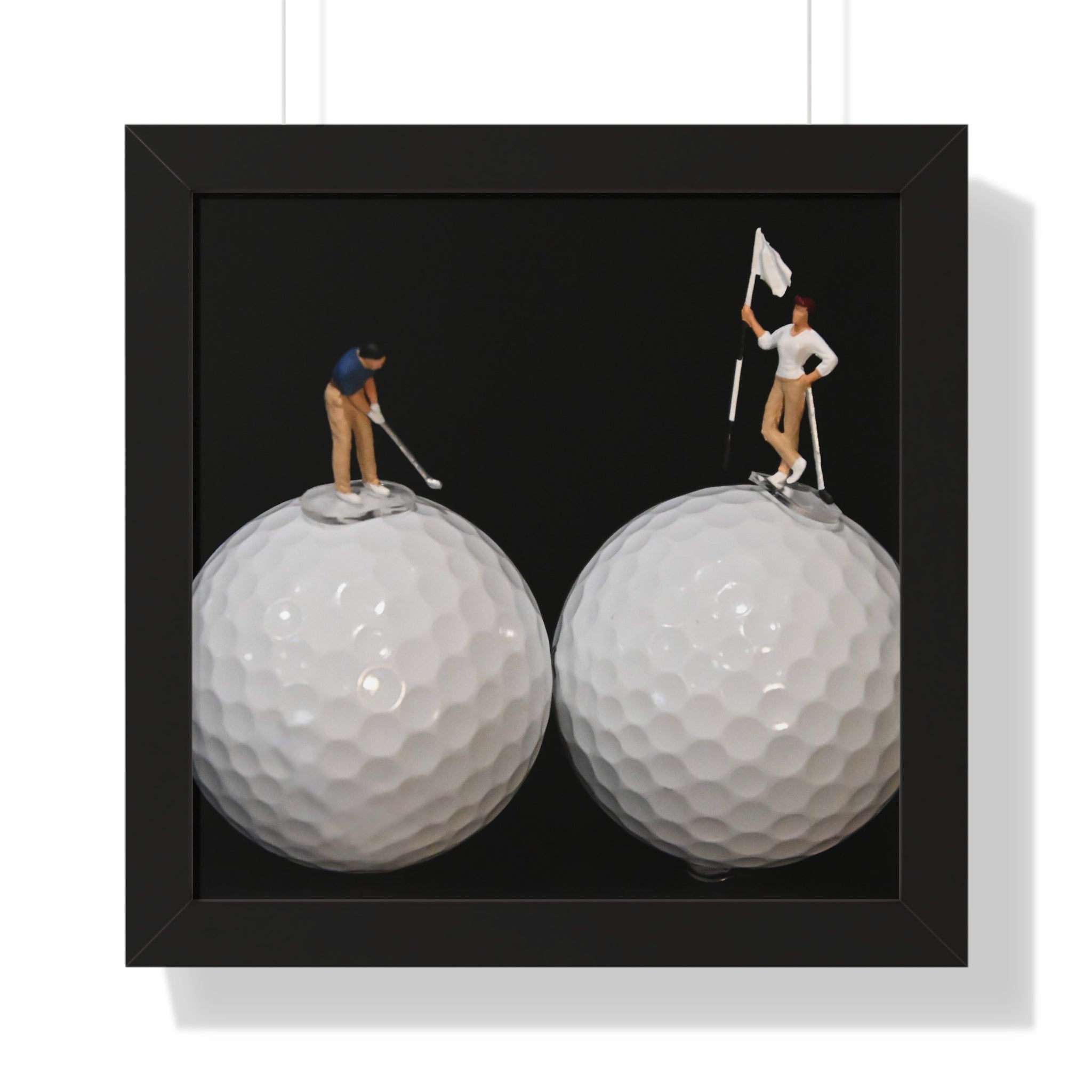 Framed Poster — Miniature Golfers on Golf Ball Landscape (Vertical)