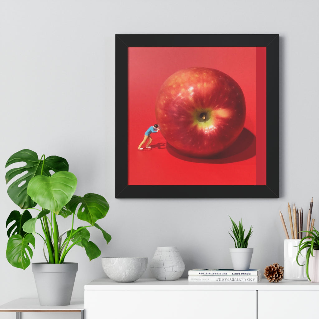 Framed Poster Giant Red Apple (Surreal Wall Art)