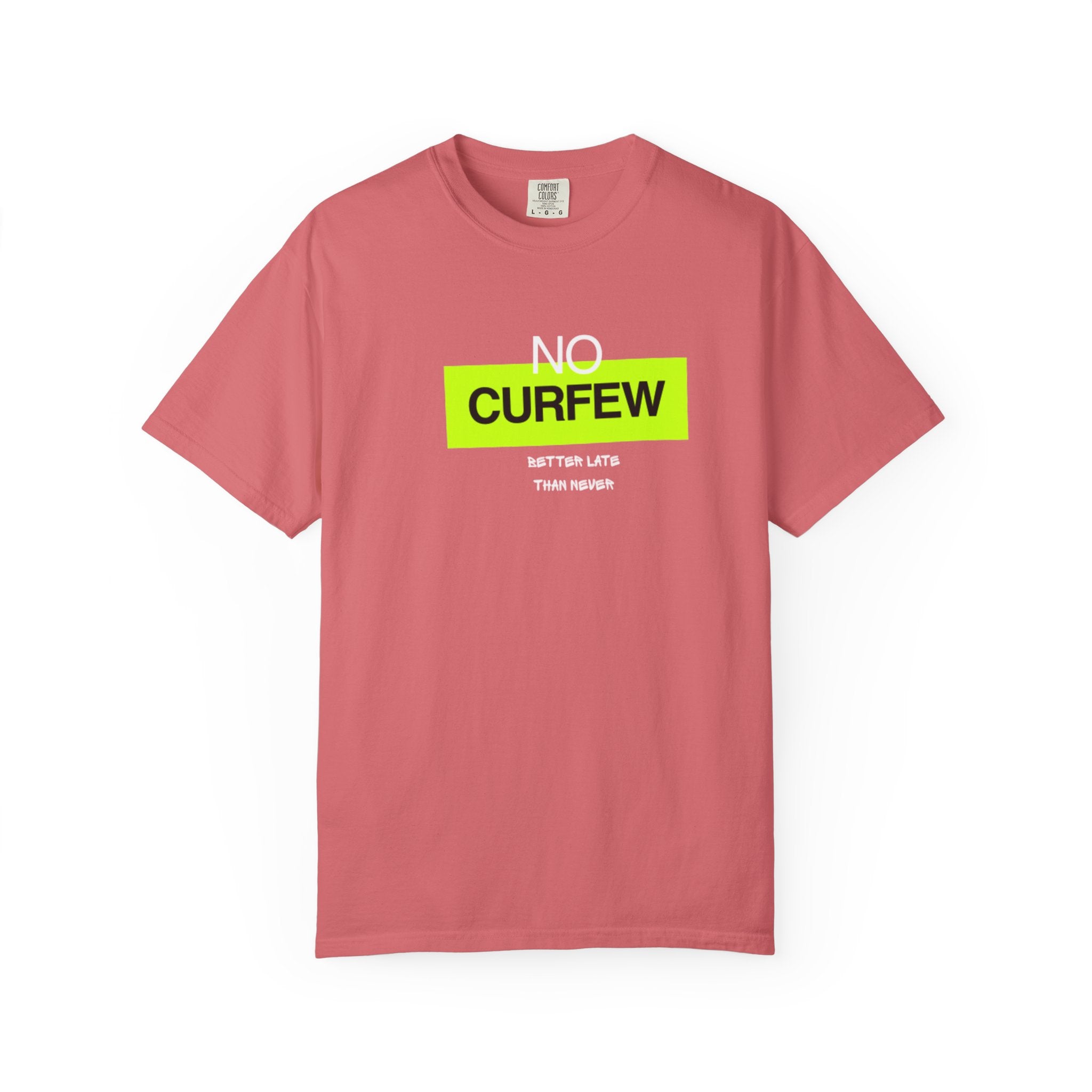 No Curfew Unisex Garment-Dyed T-Shirt | Casual Statement Tee | Gift for Night Owls, Festival Wear, Summer Essential