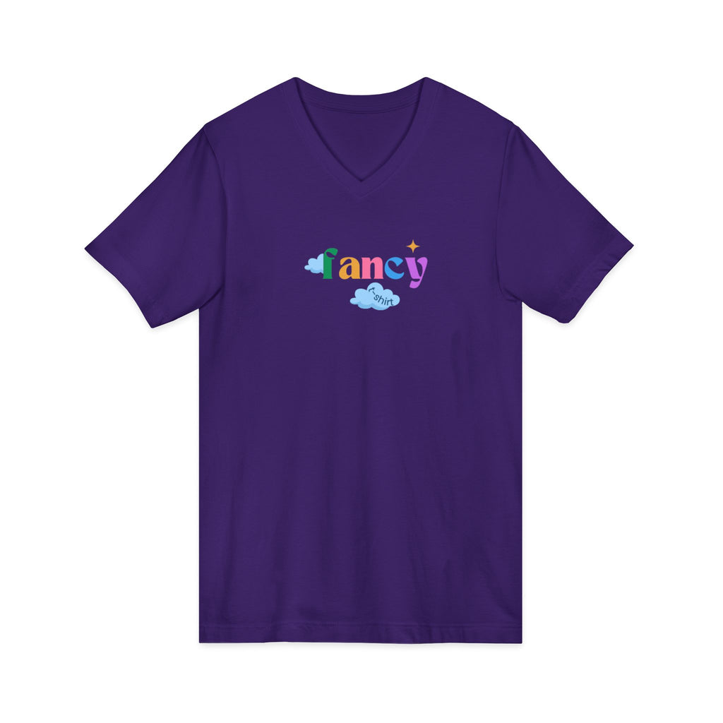 'Fancy" Colorful V-Neck Tee — 'Fancy' Front Script & Original Art Back