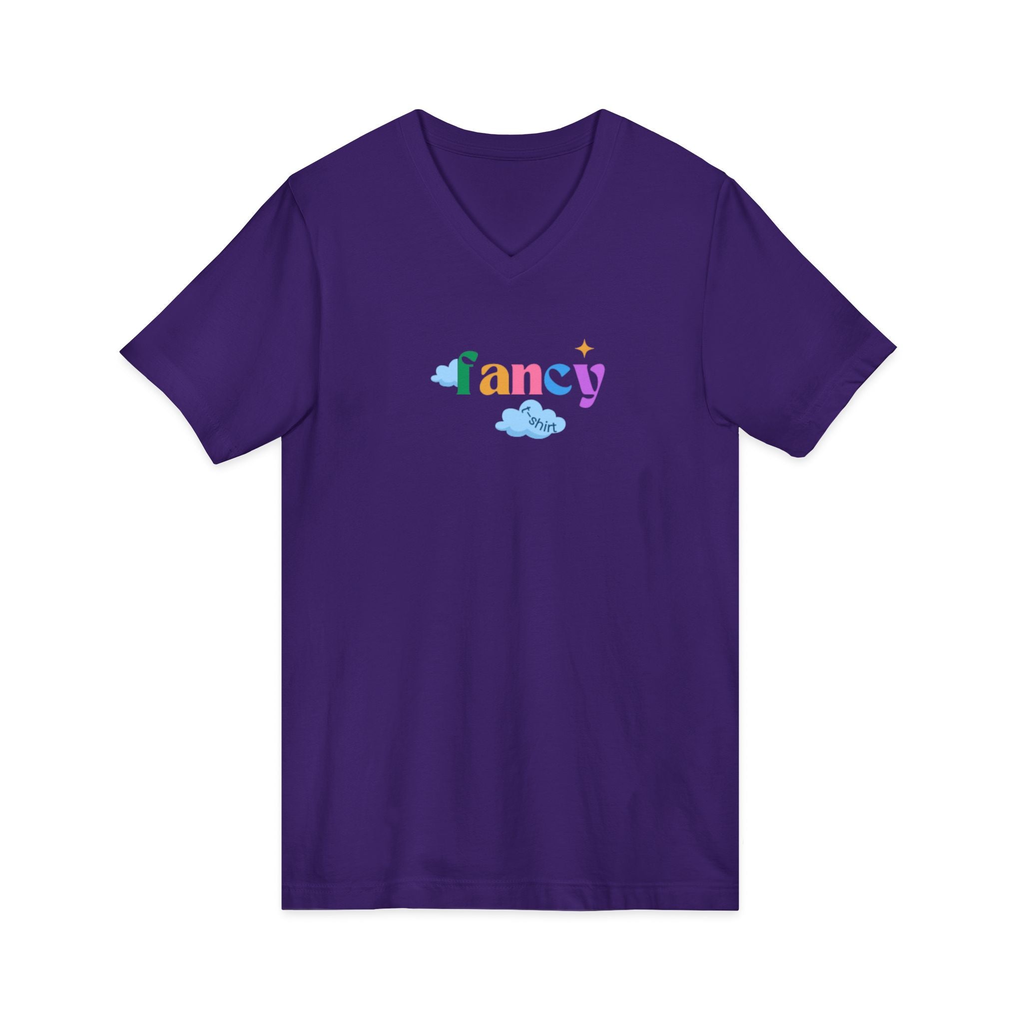 'Fancy" Colorful V-Neck Tee — 'Fancy' Front Script & Original Art Back