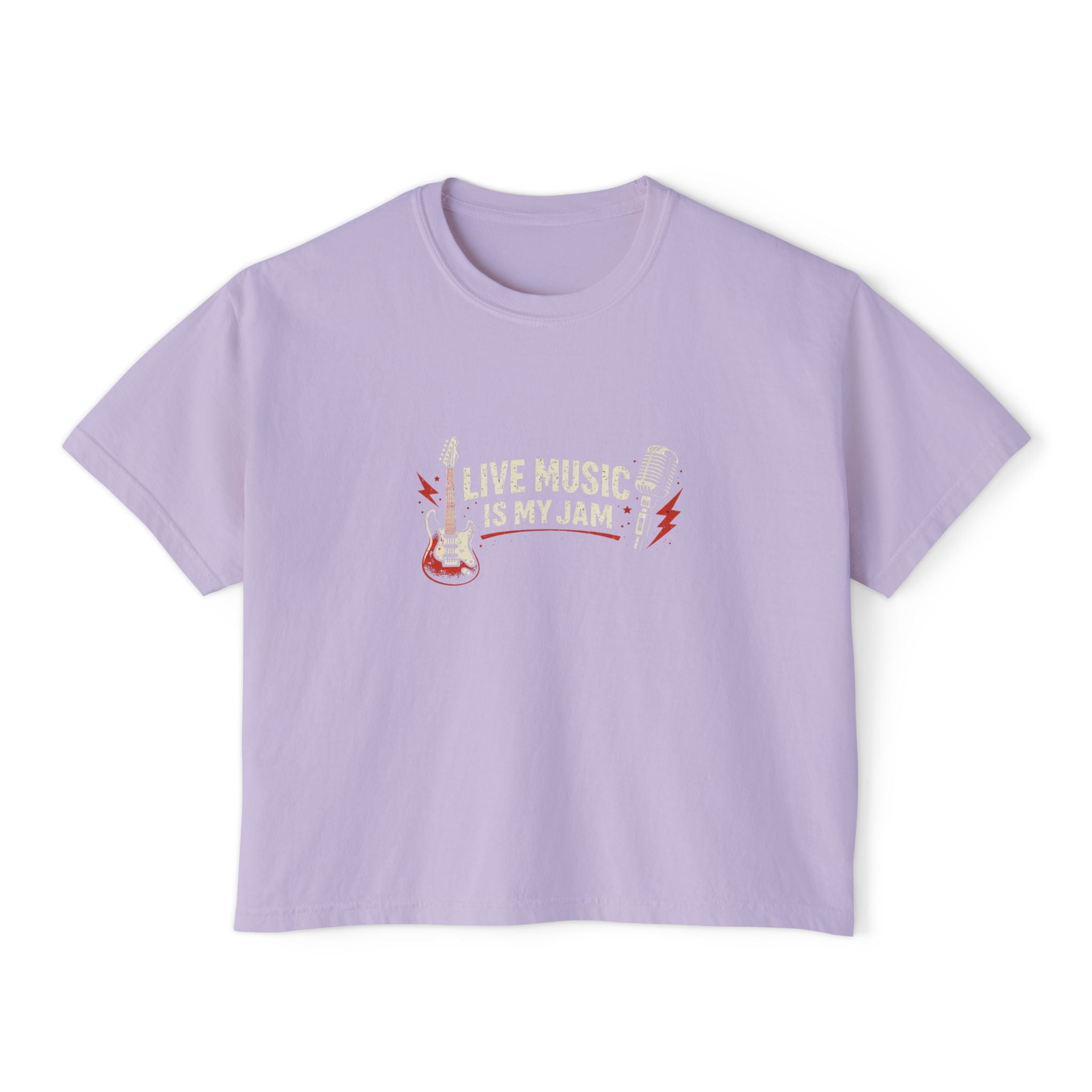 Live Music Is My Jam Boxy Tee — Retro Guitar Graphic Crop Tee