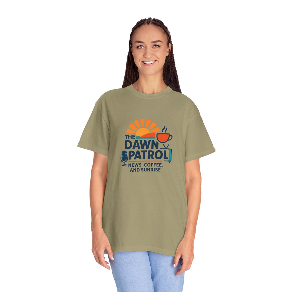 Dawn Patrol T-Shirt — "News, Coffee, and Sunrise" Morning Radio Tee
