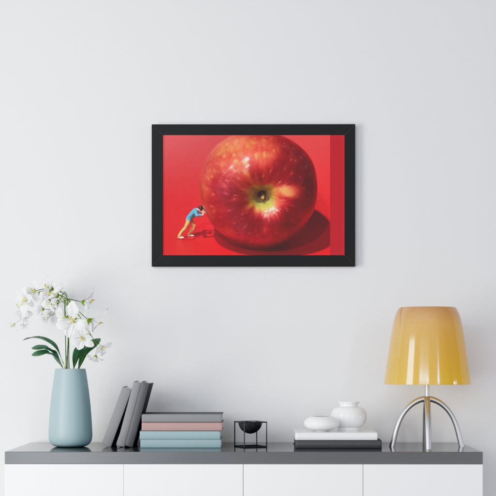 Framed Poster Giant Red Apple (Surreal Wall Art)