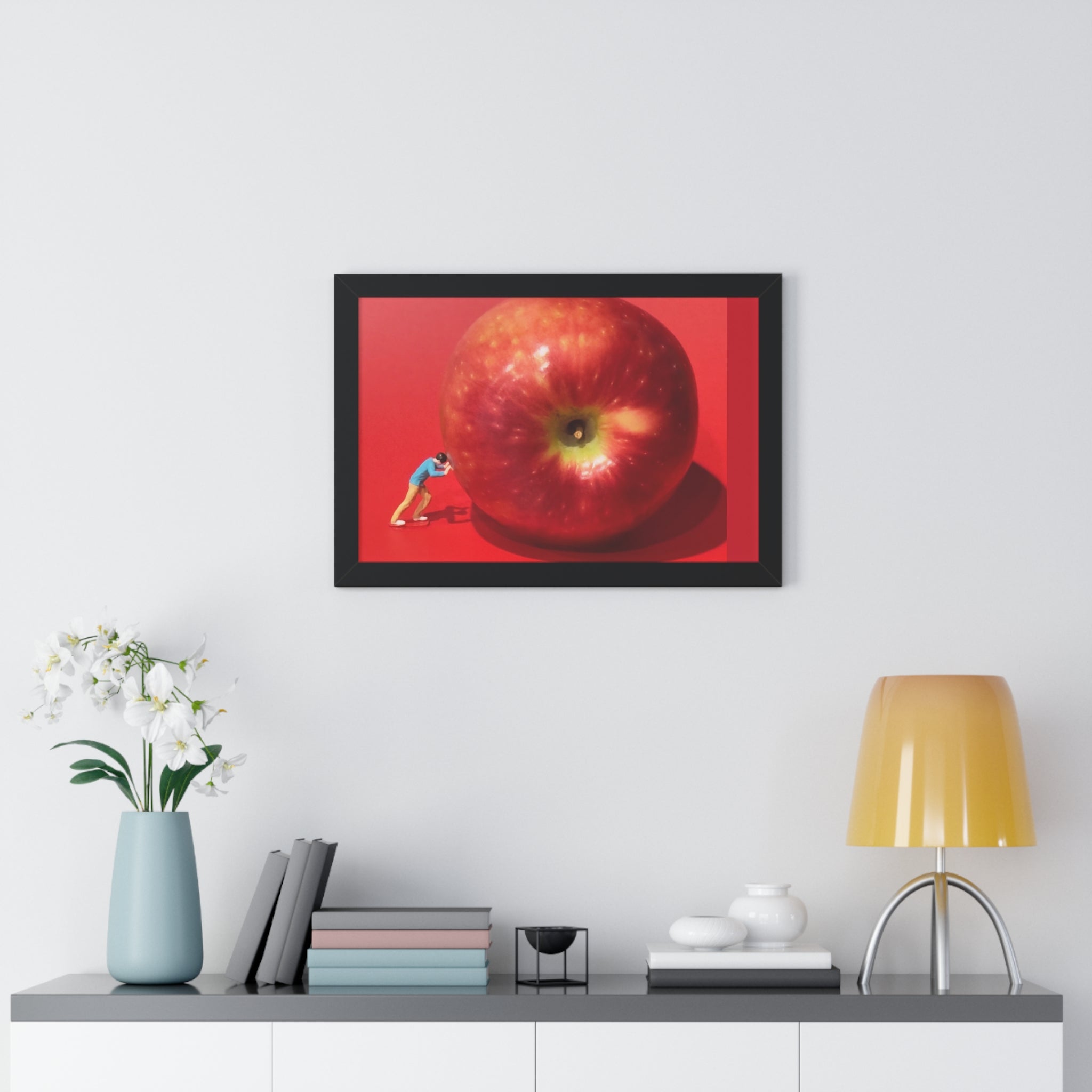 Framed Poster Giant Red Apple (Surreal Wall Art)
