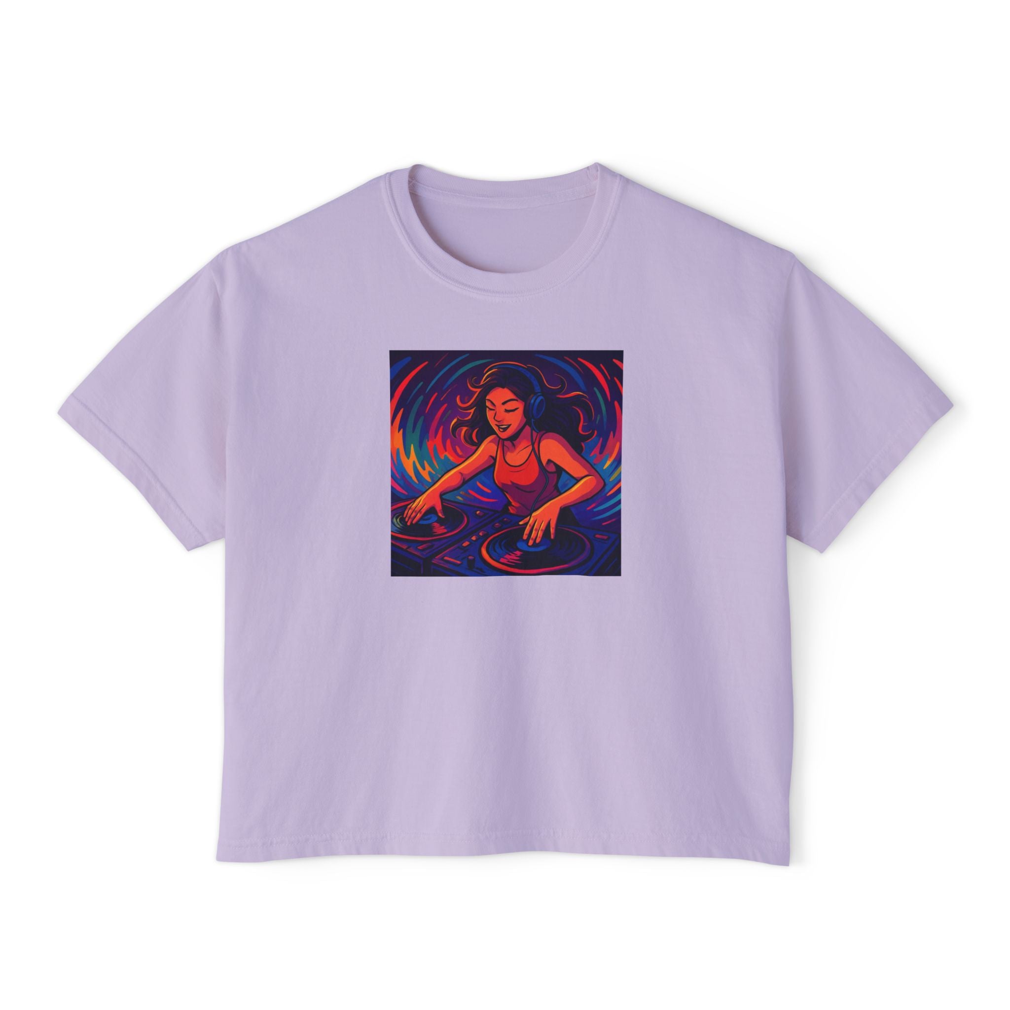 Vibrant Female DJ Painting Graphic Tee | Original Art Back Print