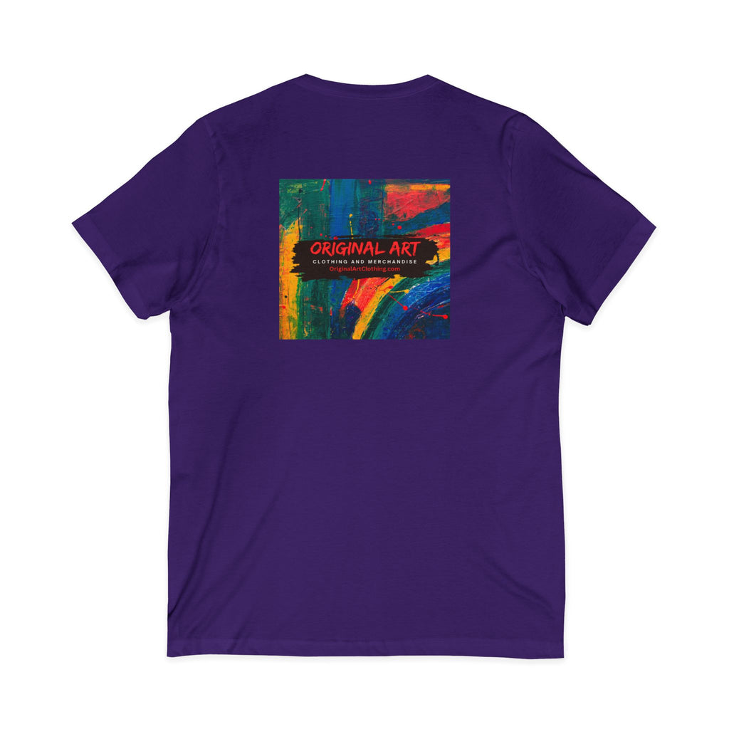 'Fancy" Colorful V-Neck Tee — 'Fancy' Front Script & Original Art Back