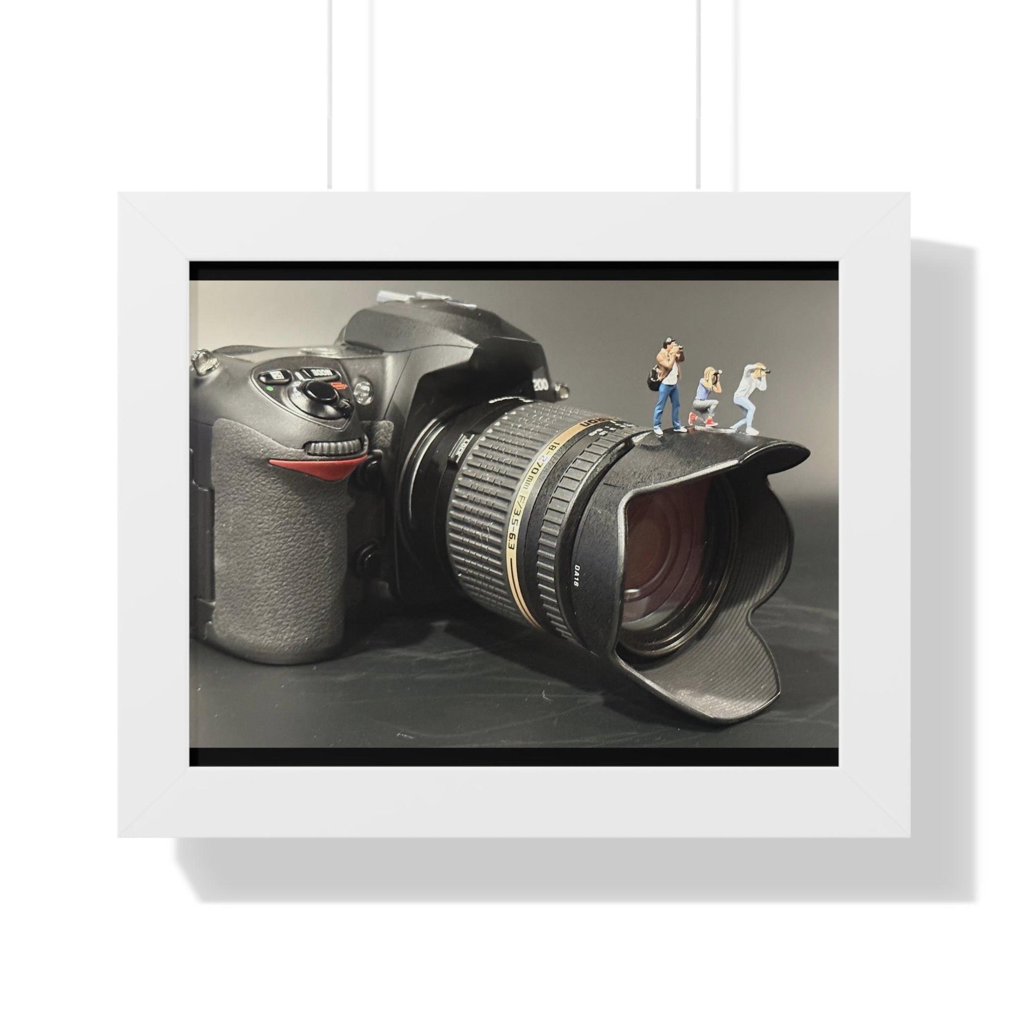 Framed Photo Art — Camera with Miniature Figures (Horizontal Poster)