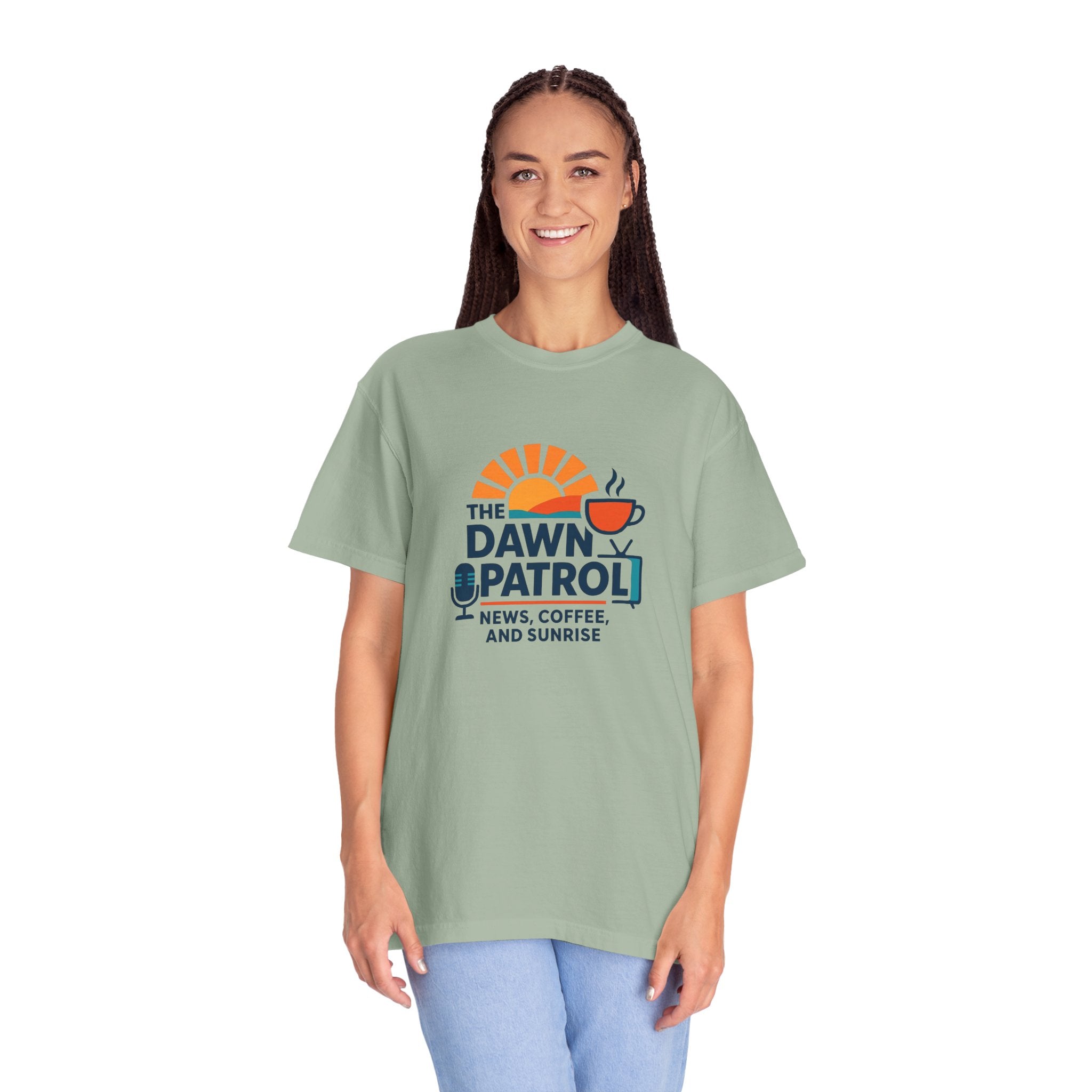 Dawn Patrol T-Shirt — "News, Coffee, and Sunrise" Morning Radio Tee