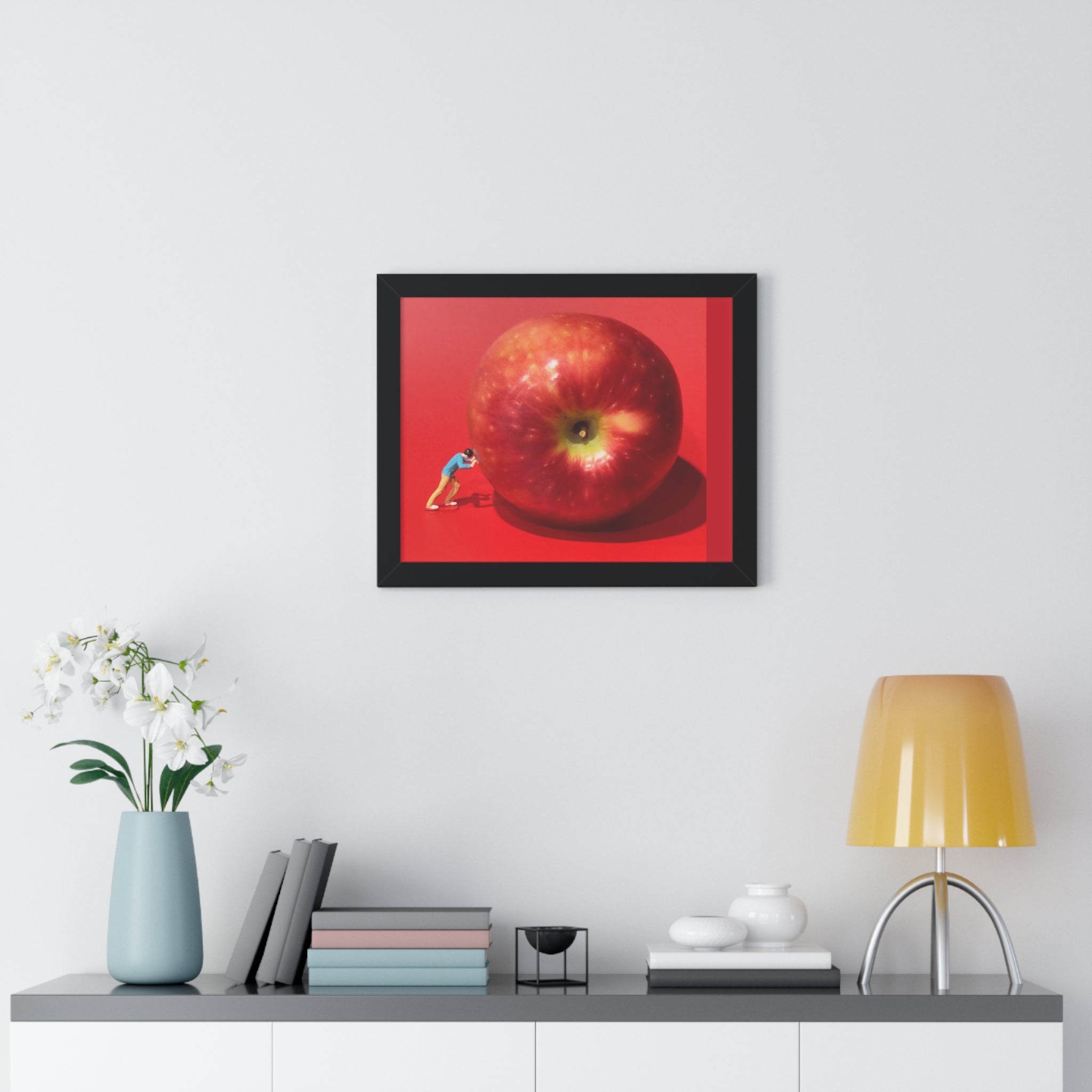 Framed Poster Giant Red Apple (Surreal Wall Art)