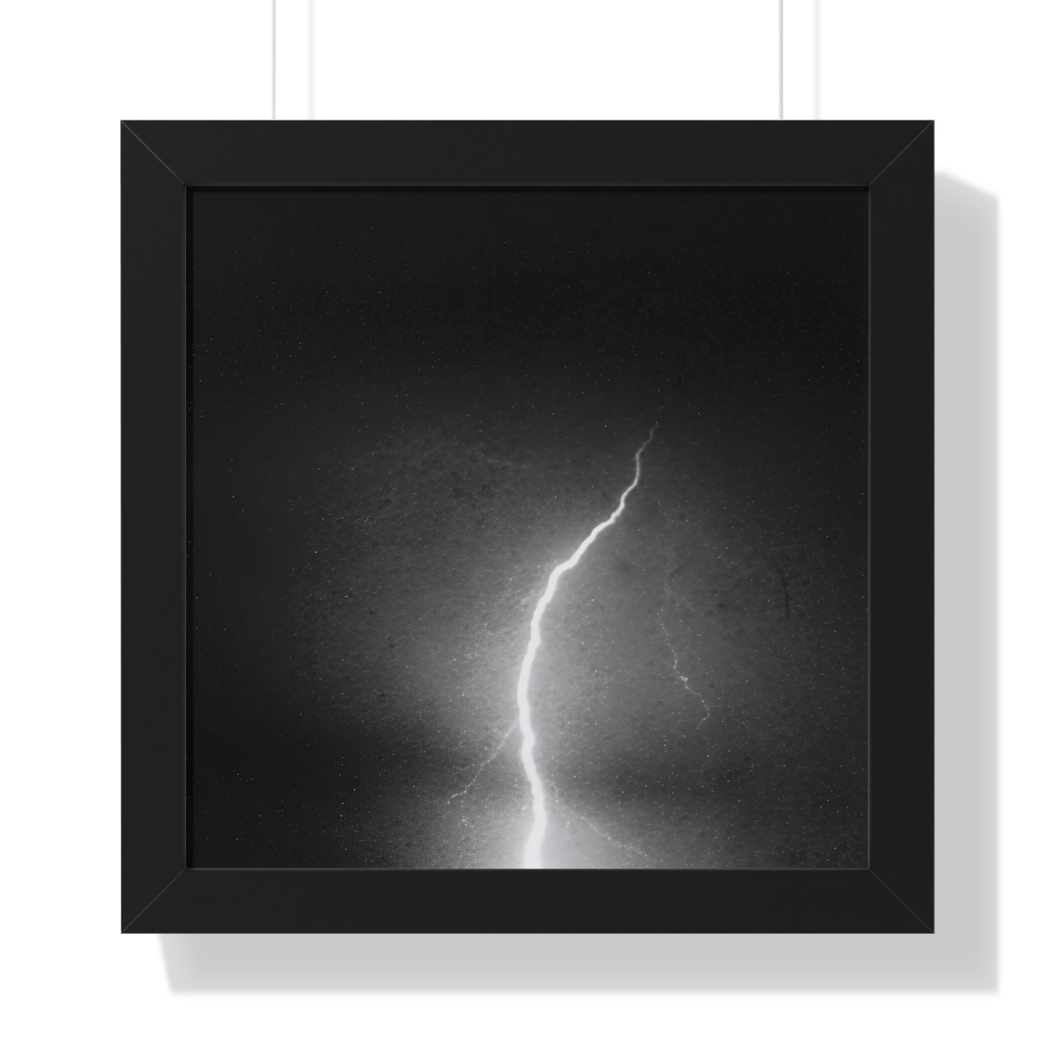 Lightning Strike Framed Poster — Moody Black & White Vertical Wall Art