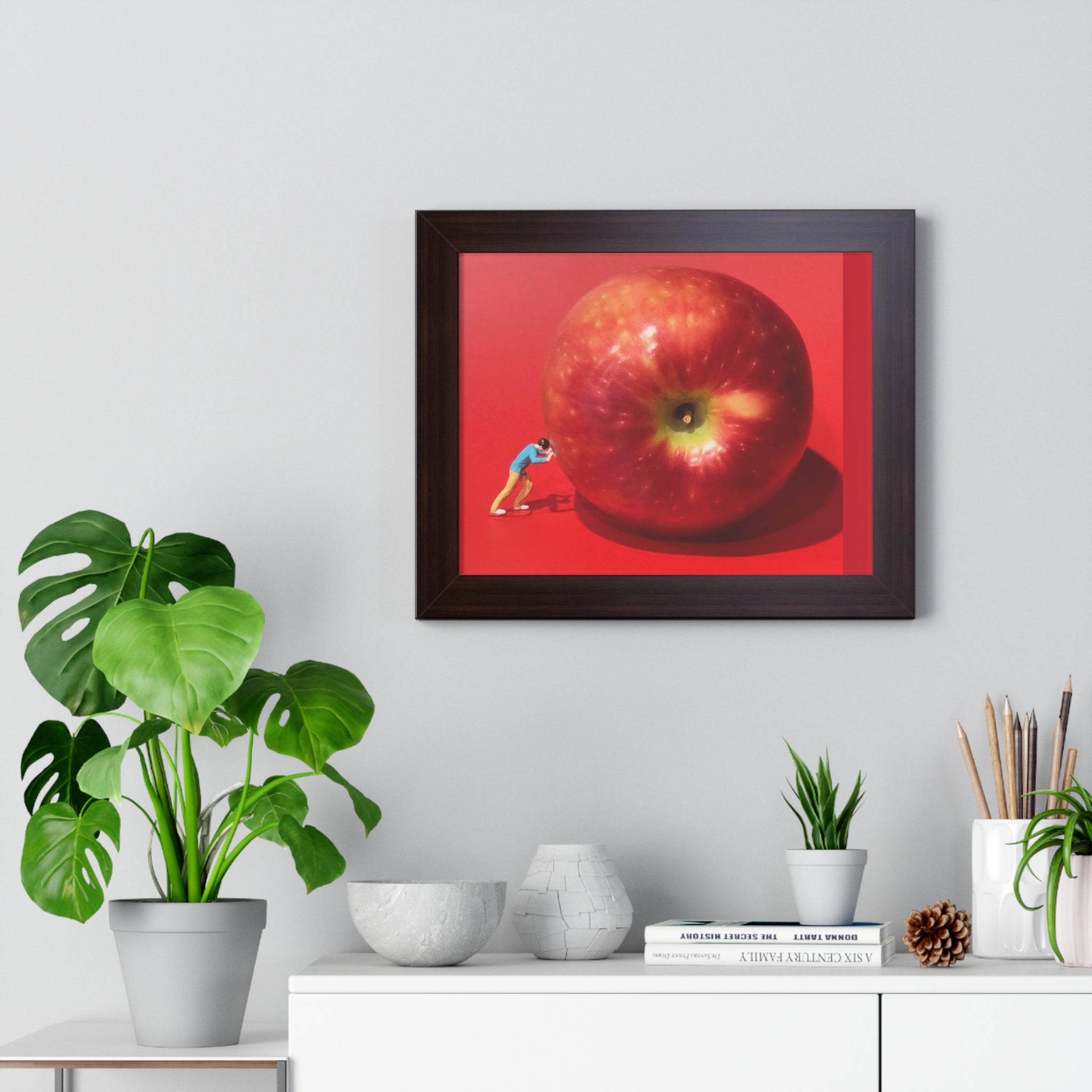 Framed Poster Giant Red Apple (Surreal Wall Art)