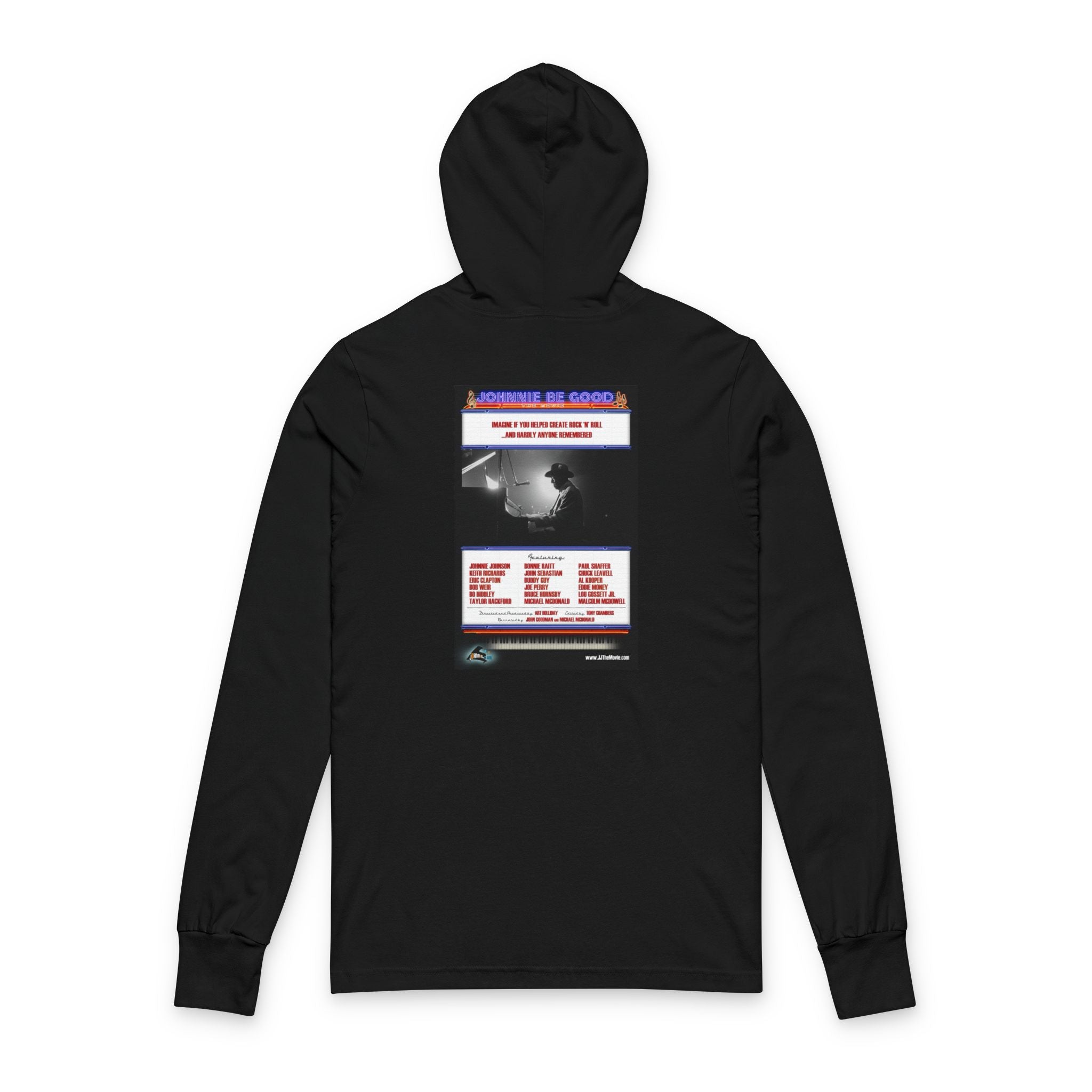 Johnnie Be Good Documentary Hooded Long Sleeve Tee — Vintage Film Poster Graphic Long-Sleeve Hoodie Tee
