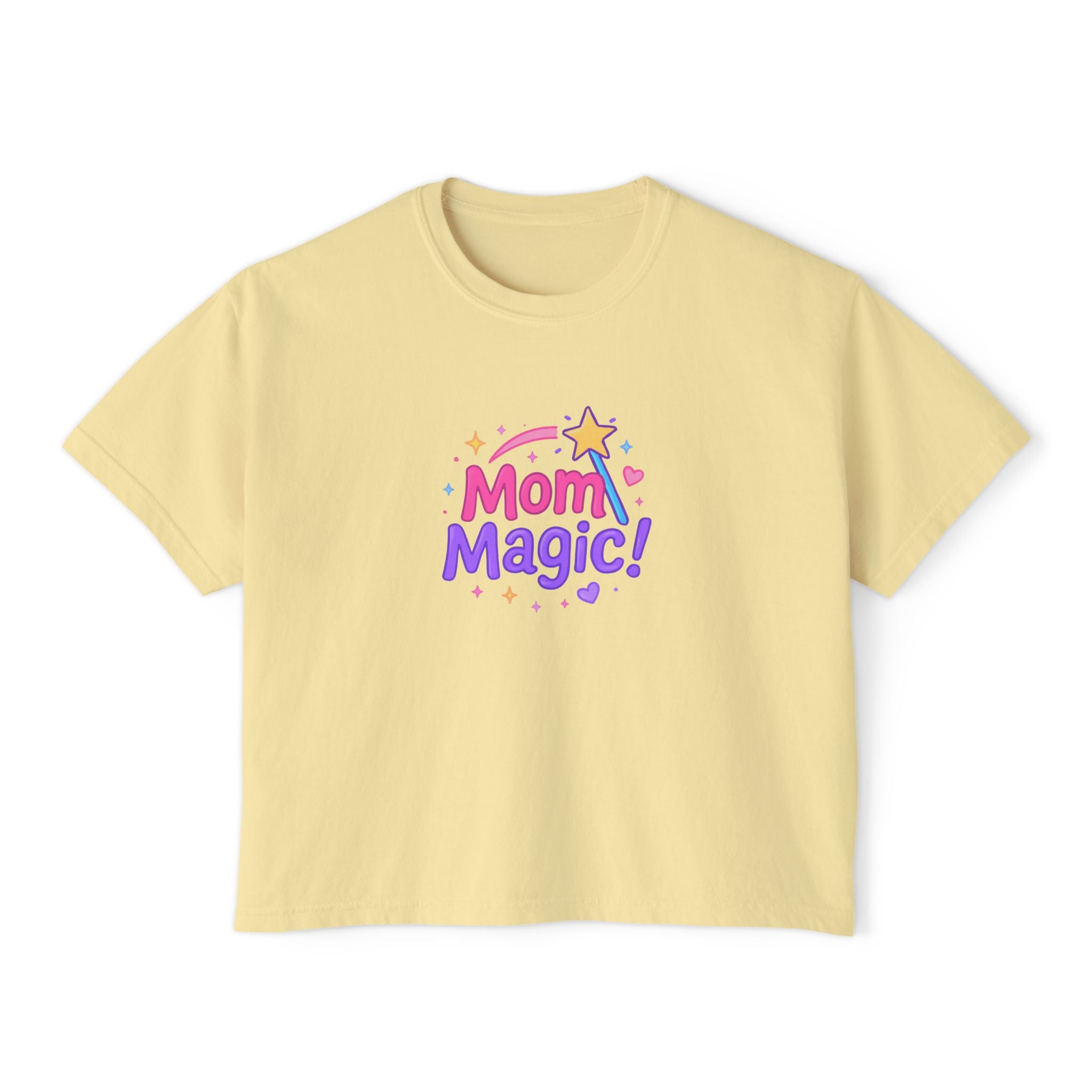 Mom Magic! Women's Boxy Tee — Cute Pastel Mother's Day Graphic Shirt