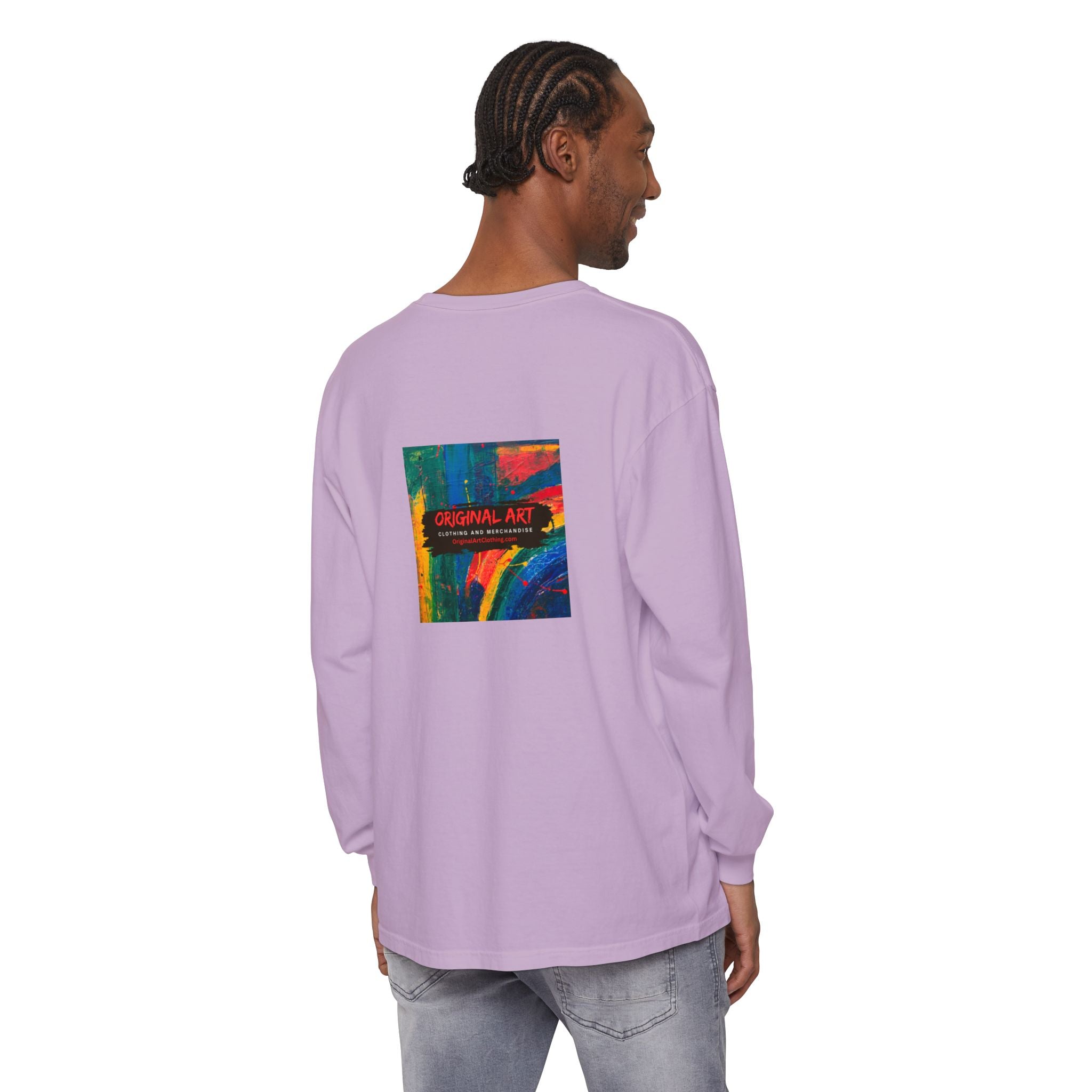 Teacher Long Sleeve T‑Shirt — “I teach. I help small humans become big thinkers.” with Colorful Original Art on Back