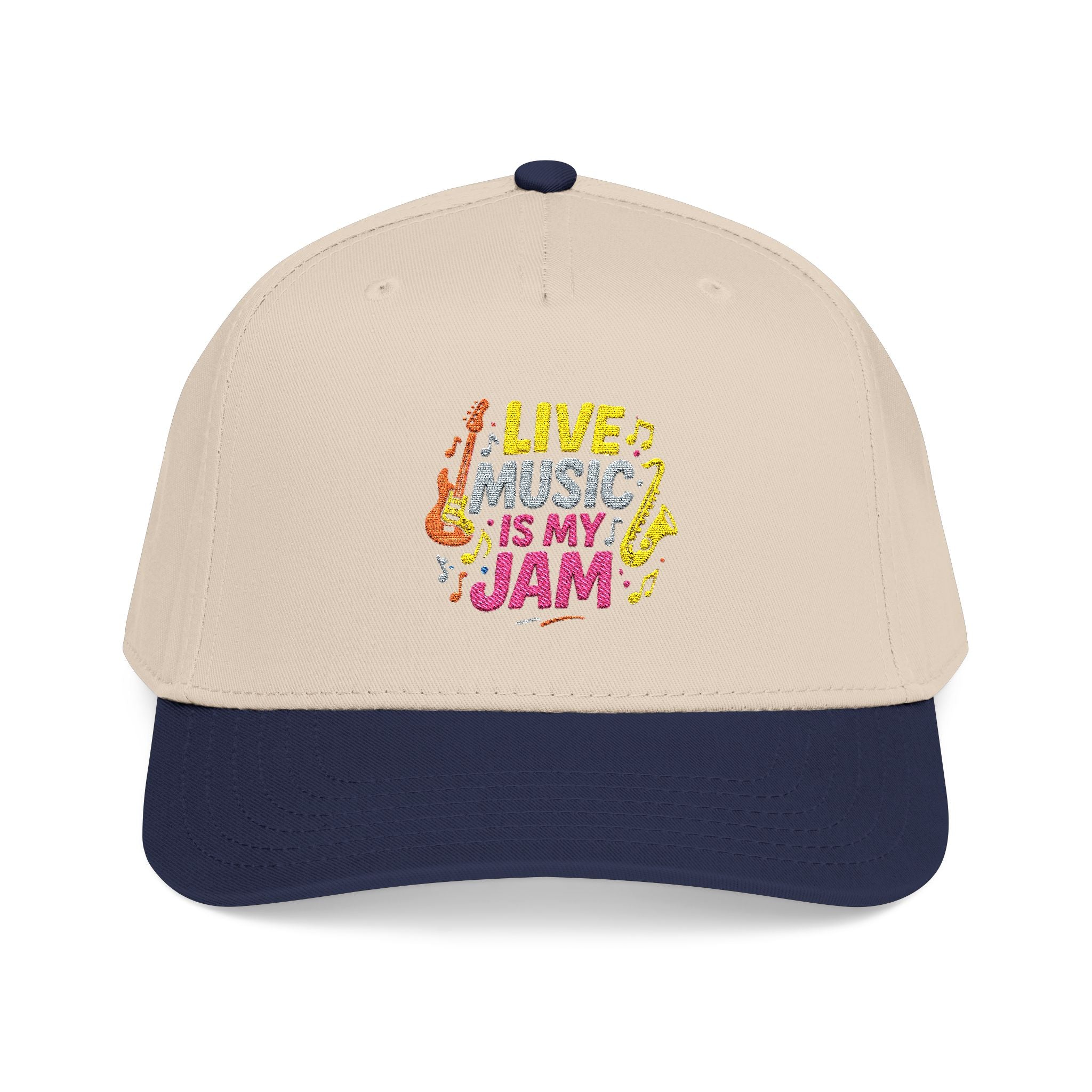 Live Music Is My Jam Baseball Cap — Colorful Retro Music Graphic Dad Hat